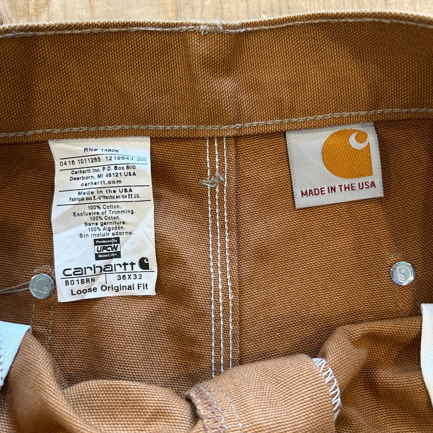 00's Carhartt ダブルニー ワークパンツ B01 BRN Made in USA(36×32)/A8301P-SO