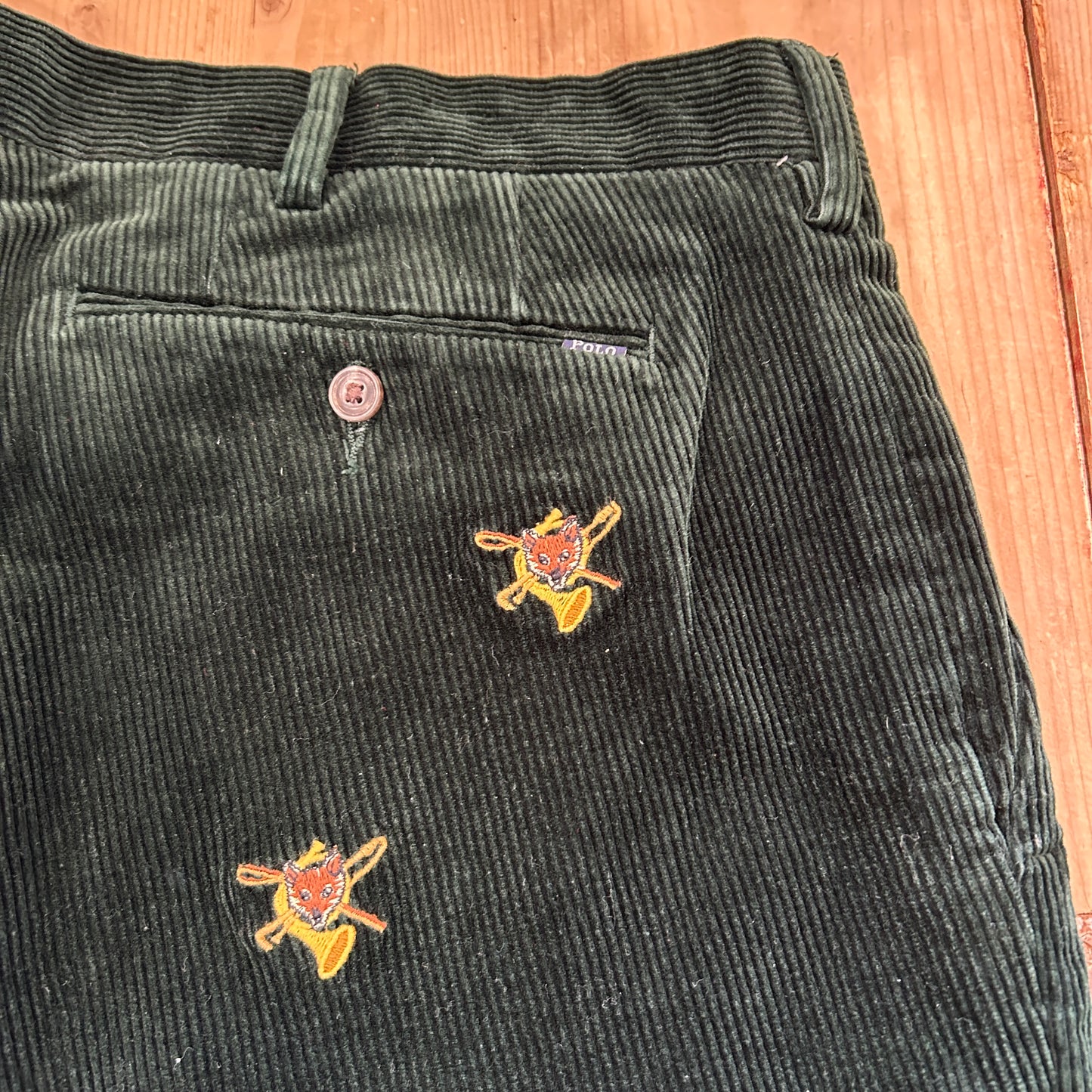 00's Polo Ralph Lauren corduroy pants fox ポロ ラルフローレン 狐 楽器 刺繍 コーデュロイ パンツ (38 34)/A4914P-SO