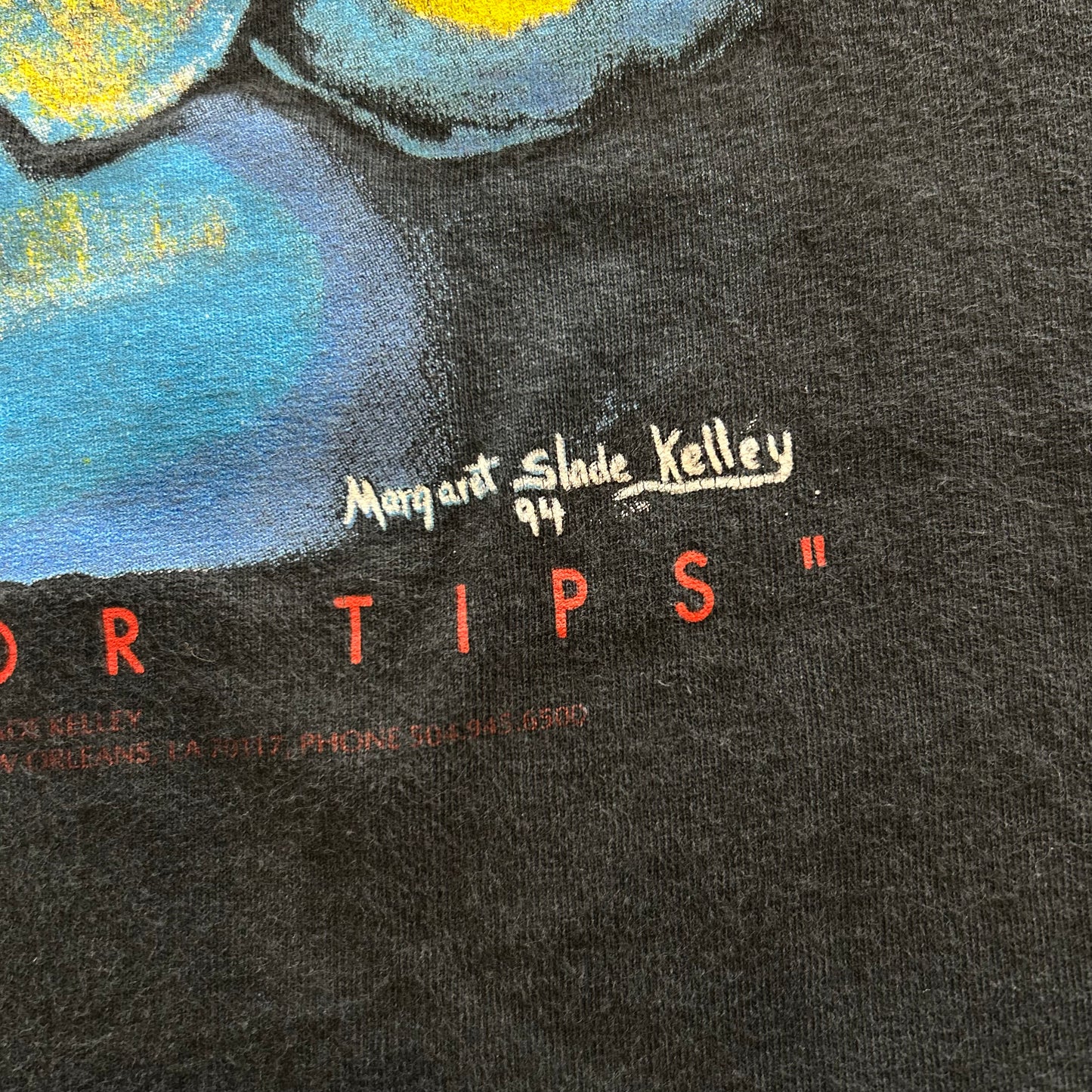 90's "PLAYING FOR TIPS" by Margaret Slade Kelley アートTシャツ JAZZ 黒/B2284T-SO