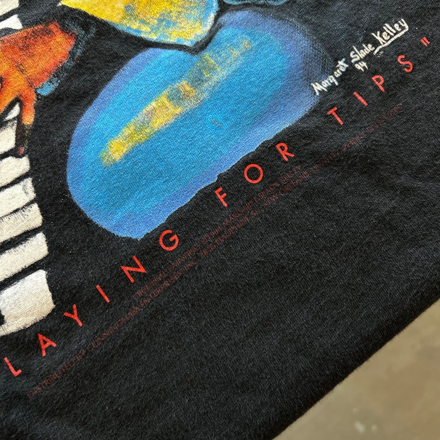 90's "PLAYING FOR TIPS" by Margaret Slade Kelley アートTシャツ JAZZ 黒/B2284T-SO
