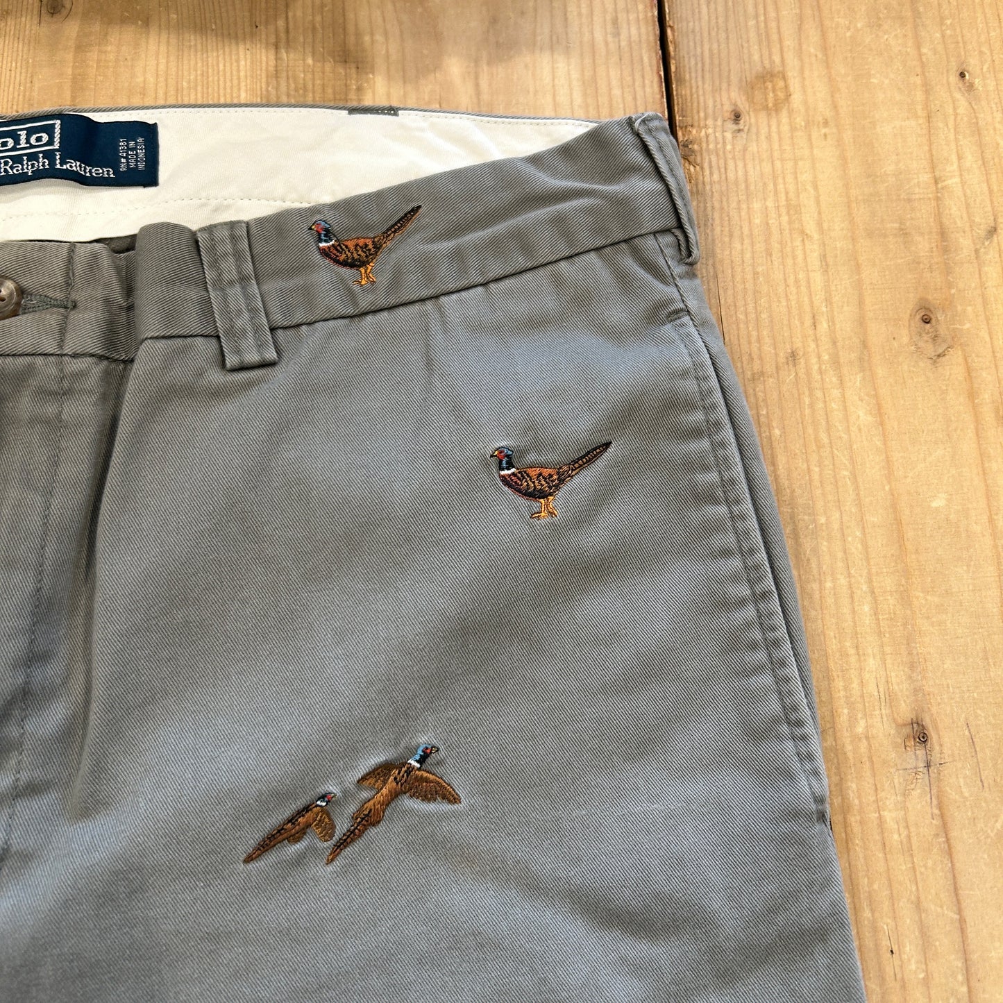 00's Polo Ralph Lauren twill pants ポロ ラルフローレン 雉 刺繍 パンツ グレー (36L)/B1457P-SO