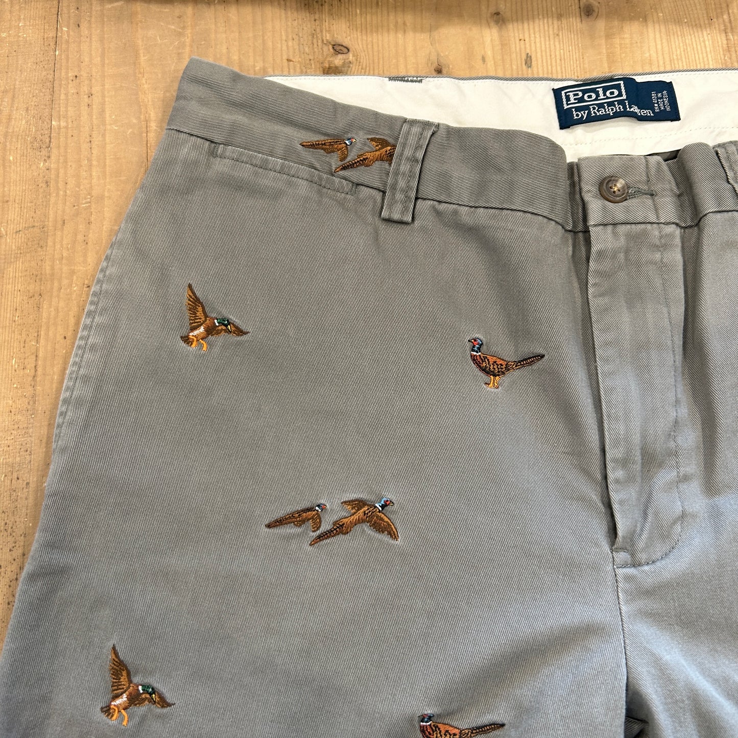00's Polo Ralph Lauren twill pants ポロ ラルフローレン 雉 刺繍 パンツ グレー (36L)/B1457P-SO