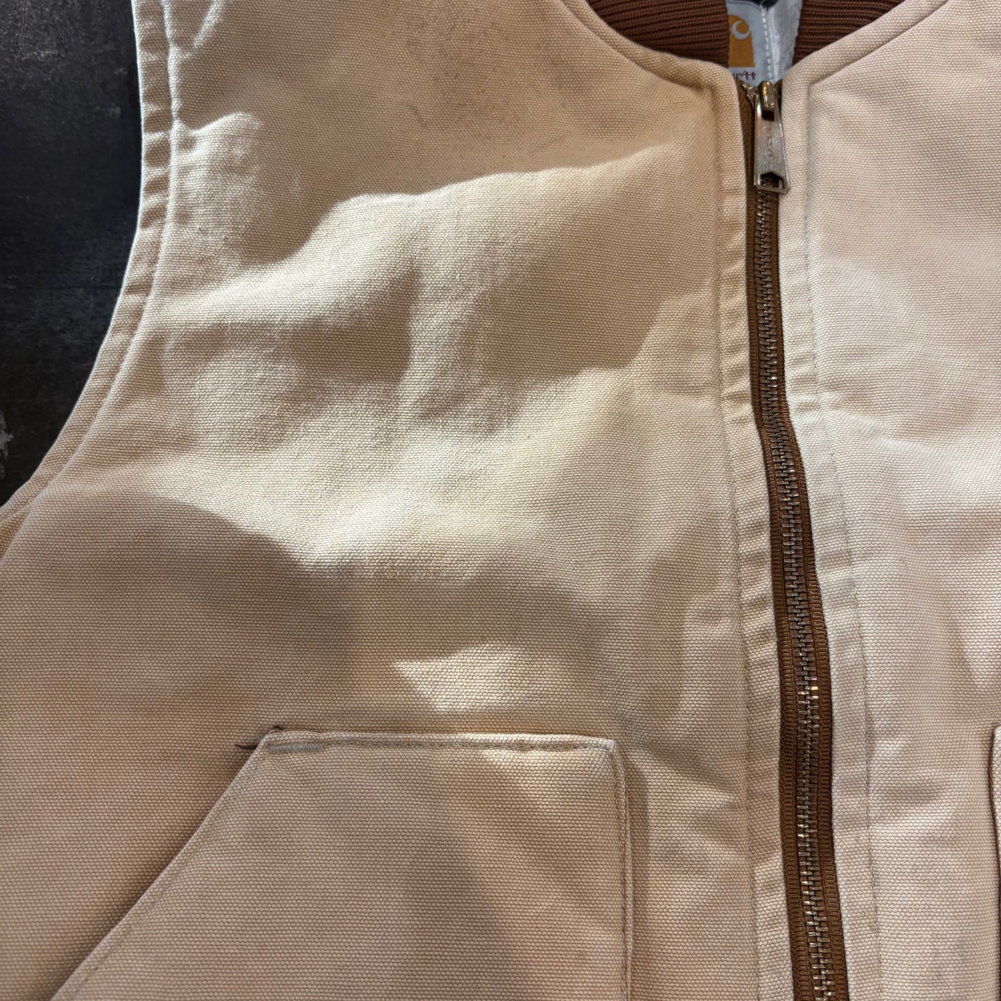 90's Carhartt work vest ダック ワーク ベスト 腰ゴム ベージュ(L)/A6707V-SO