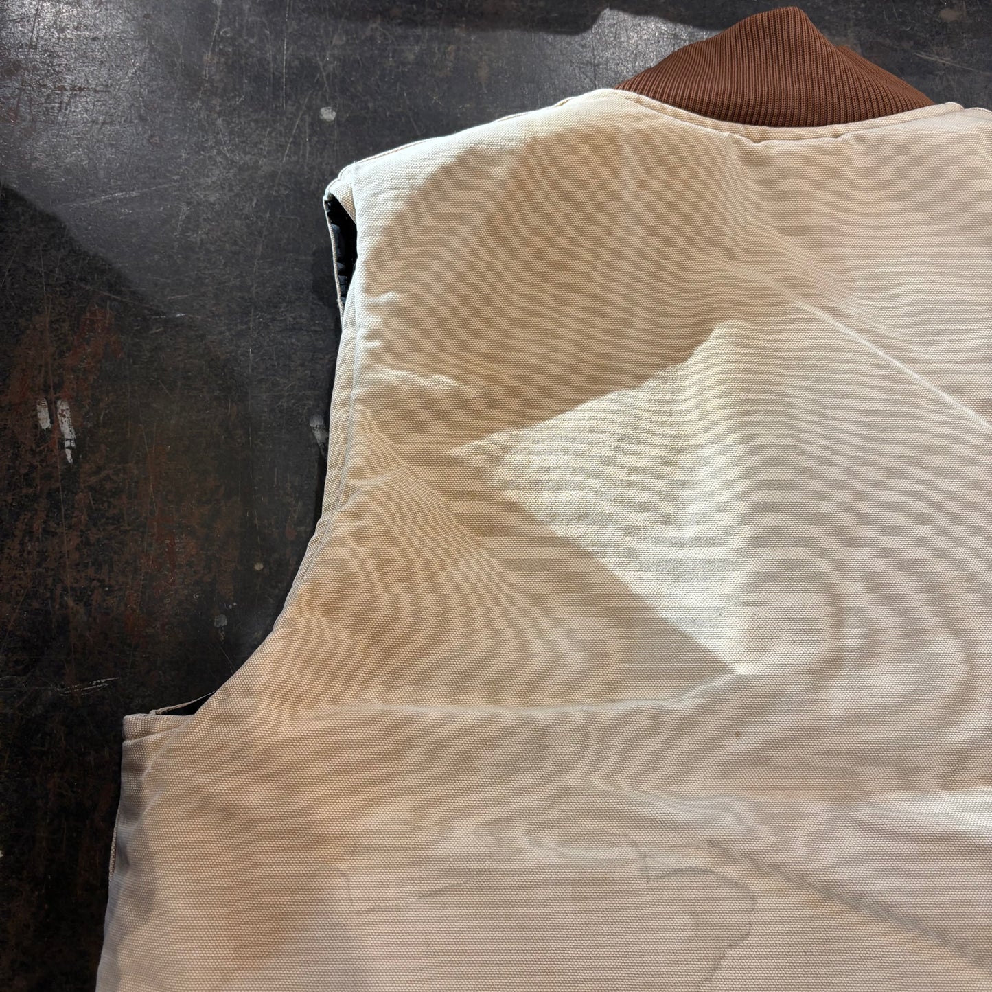 90's Carhartt work vest ダック ワーク ベスト 腰ゴム ベージュ(L)/A6707V-SO
