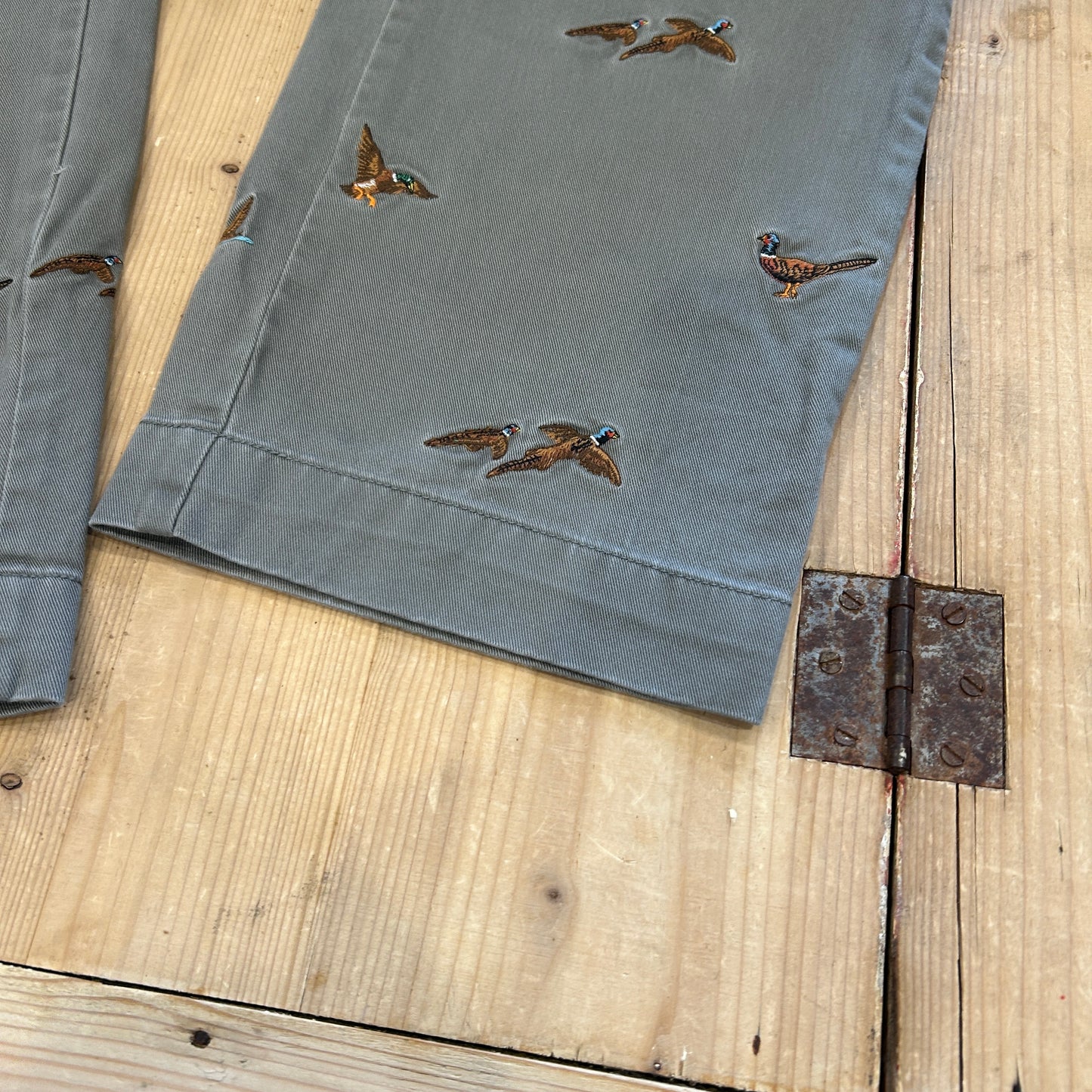 00's Polo Ralph Lauren twill pants ポロ ラルフローレン 雉 刺繍 パンツ グレー (36L)/B1457P-SO