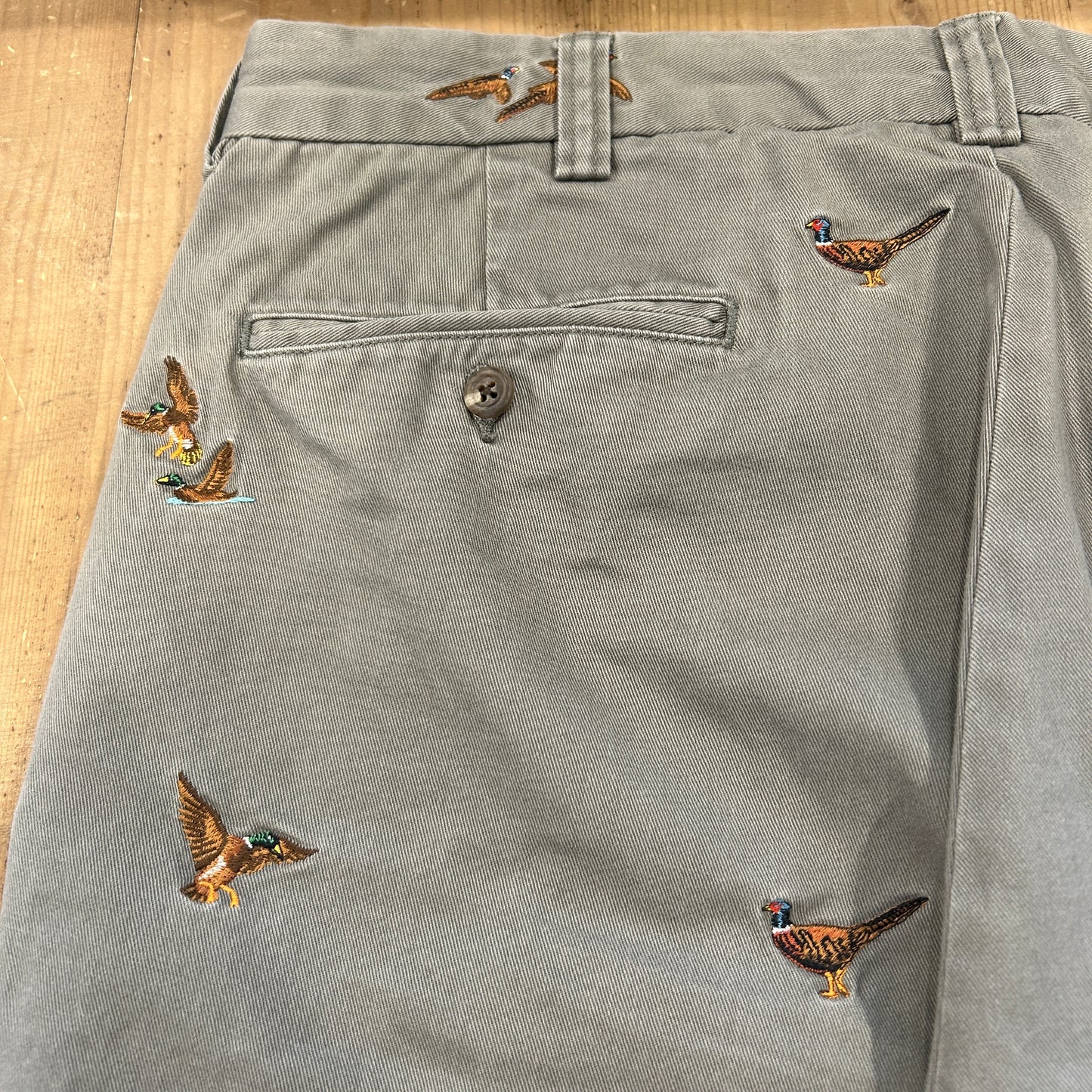 00's Polo Ralph Lauren twill pants ポロ ラルフローレン 雉 刺繍 パンツ グレー (36L)/B1457P-SO
