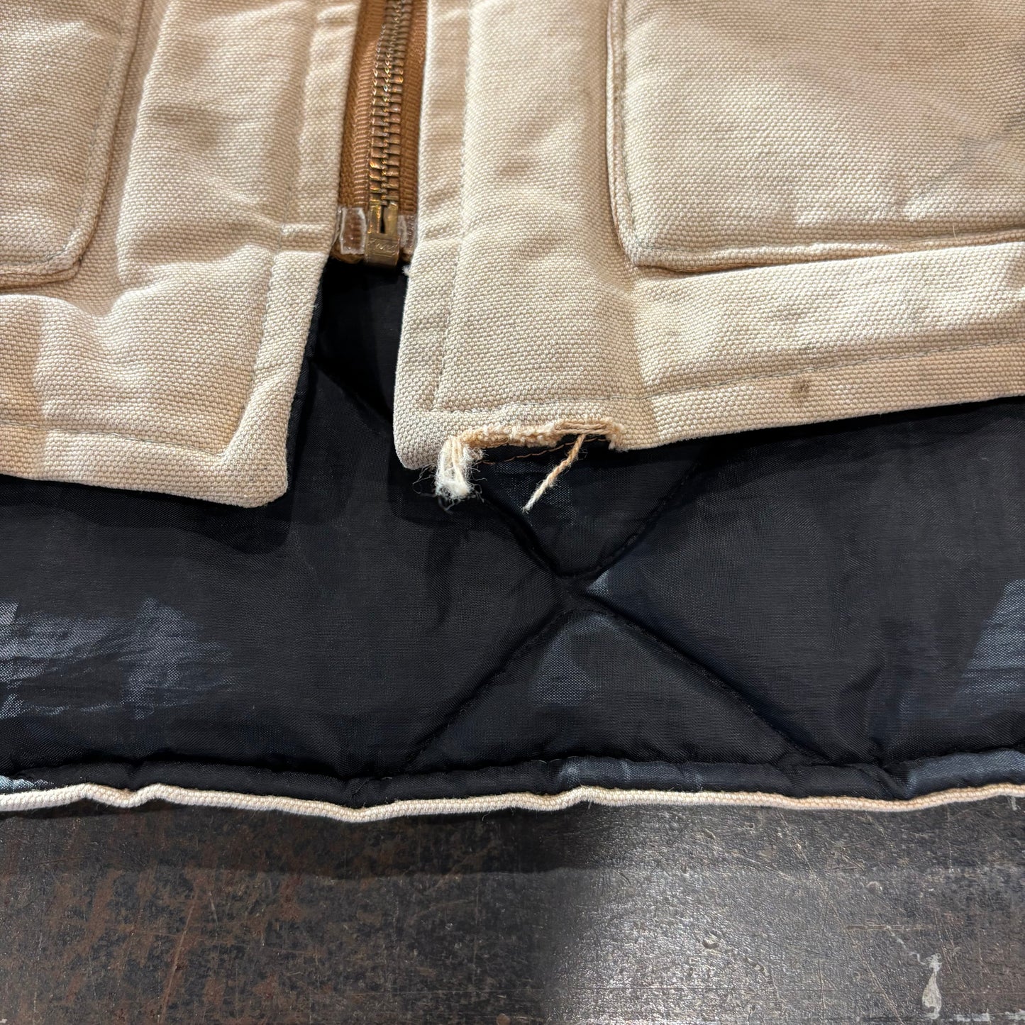 90's Carhartt work vest ダック ワーク ベスト 腰ゴム ベージュ(L)/A6707V-SO