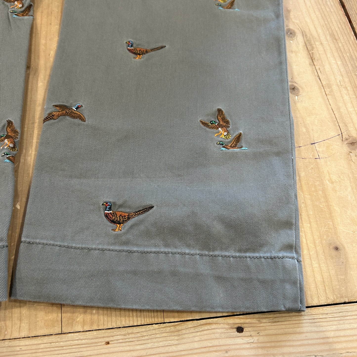 00's Polo Ralph Lauren twill pants ポロ ラルフローレン 雉 刺繍 パンツ グレー (36L)/B1457P-SO