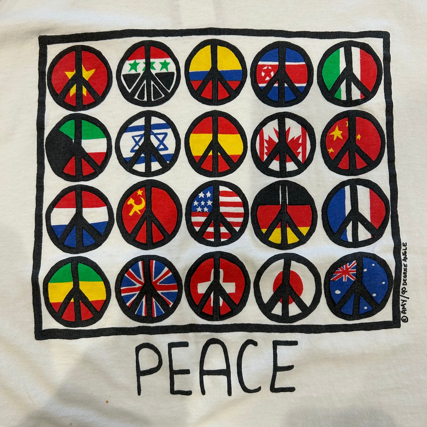 90's Fruit Of The Loom "PEACE" アートTシャツ 白(XL)/B2048T-SO