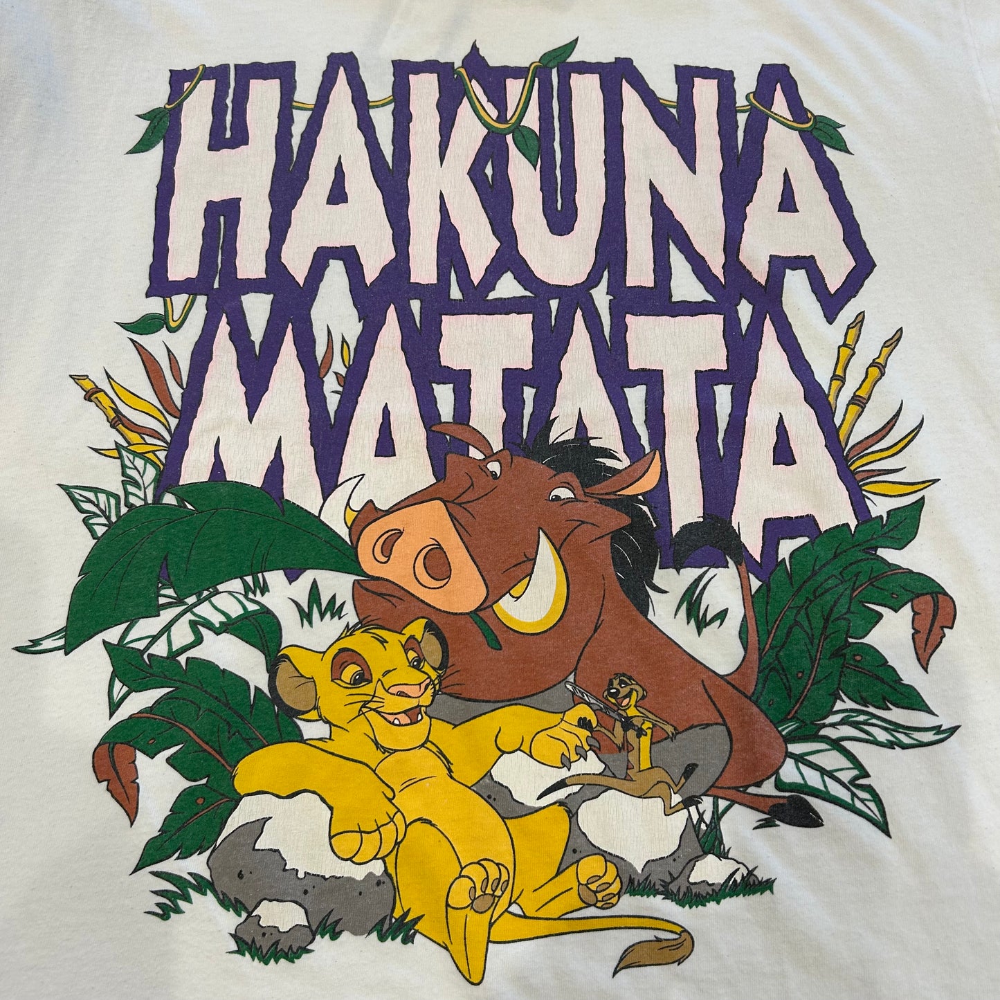 90's Disney DESIGNS ライオンキング "HAKUNA MATATA" Tシャツ オフホワイト(L/XL)/A6542T-SO