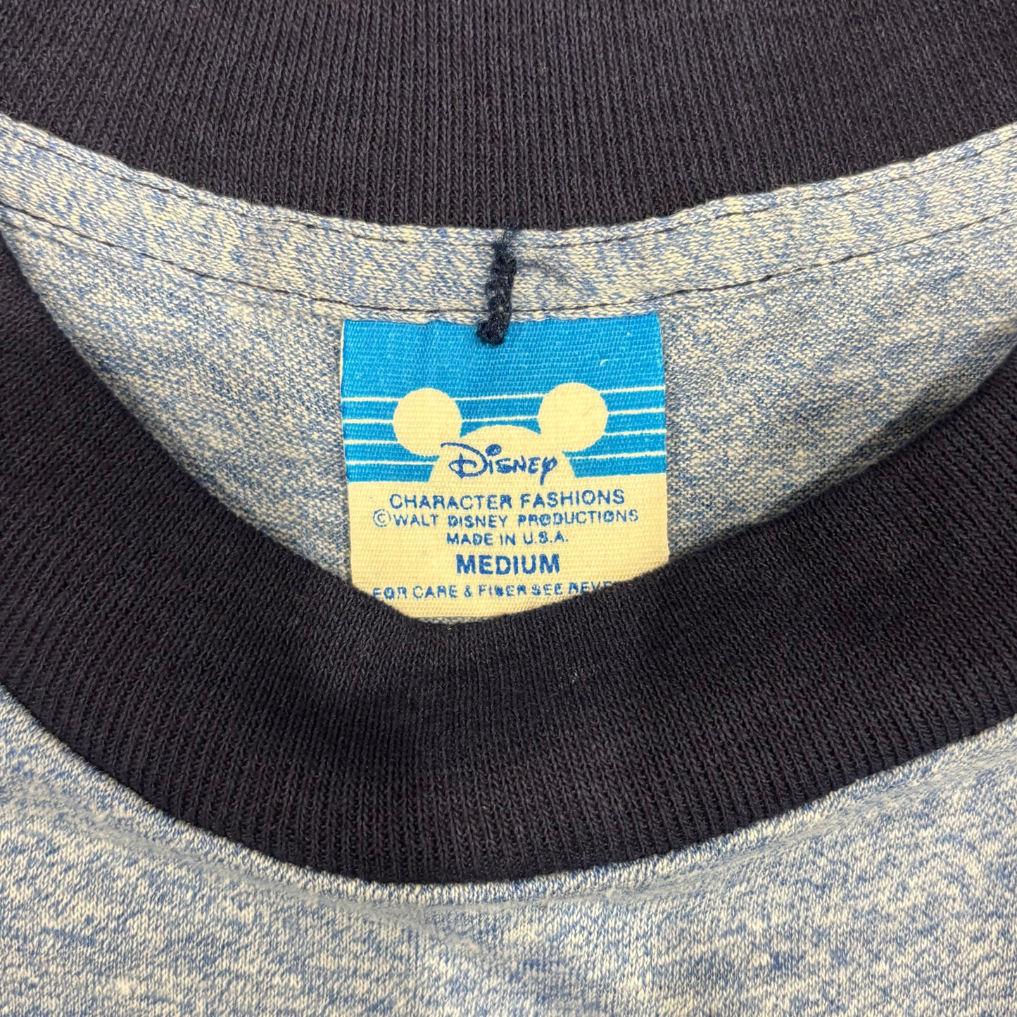 80's Disney オールドミッキー リンガーTシャツ 青 霜降り (M)/A7630T-SO