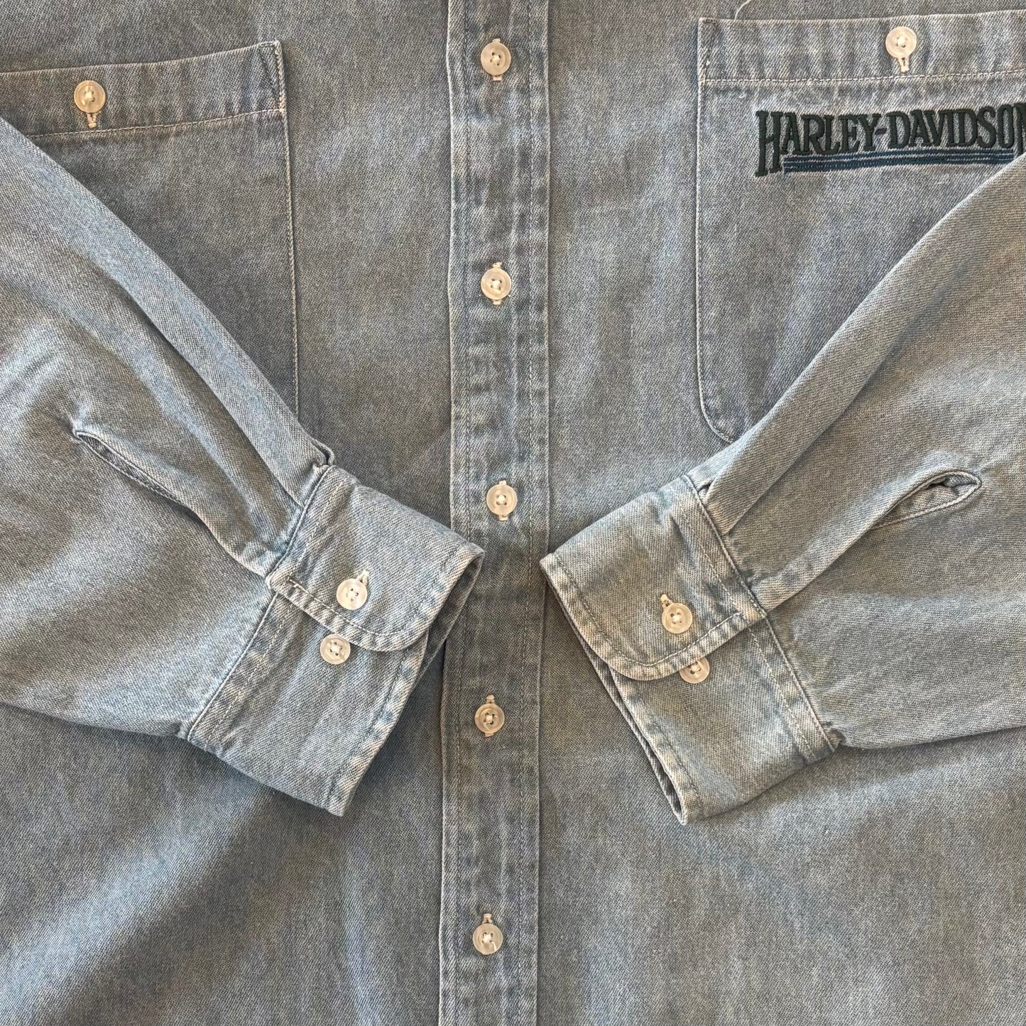 00's HARLERY DAVIDSON コットンシャツ 青 (XL)/B1693S-SO
