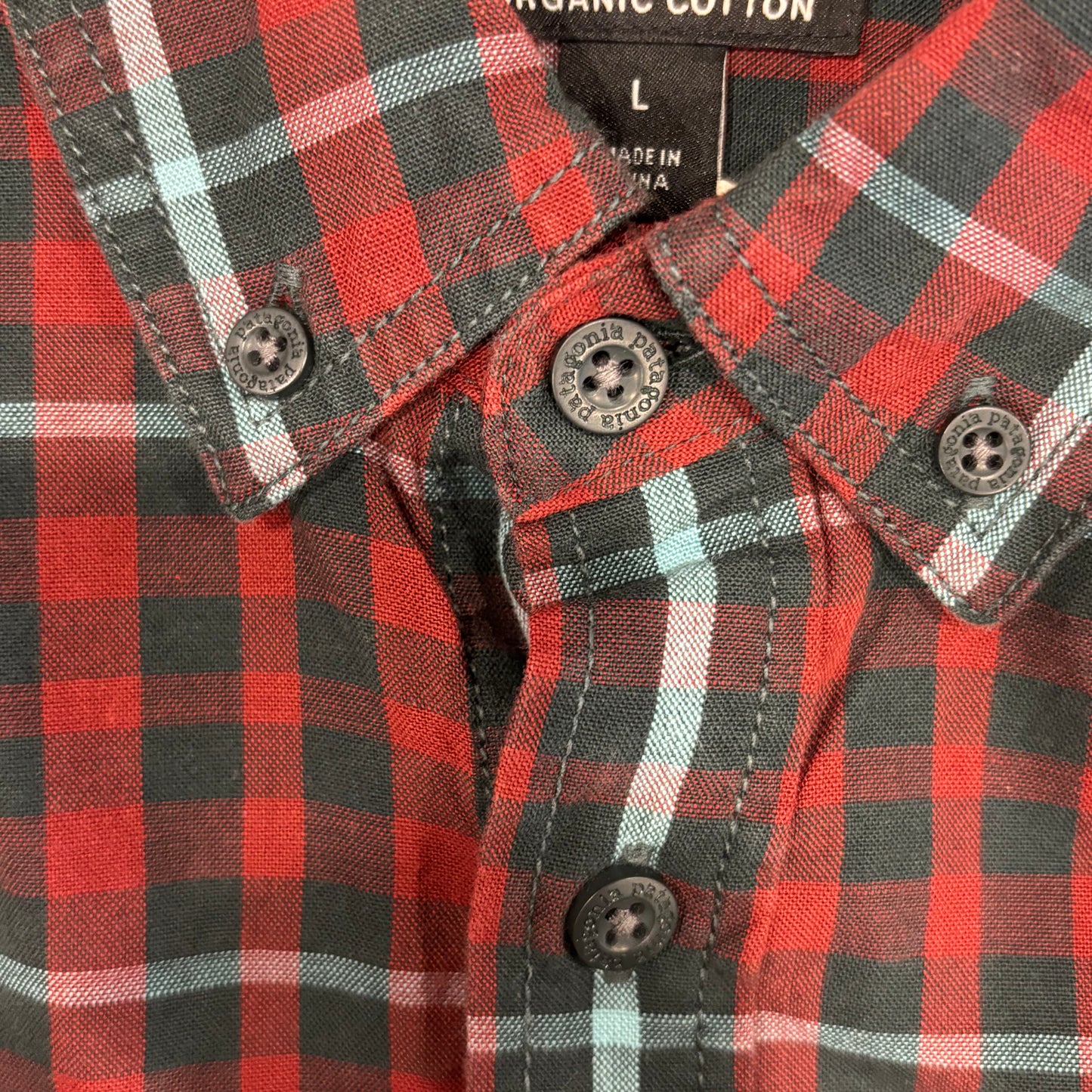 00's Patagonia パタゴニア ボタンダウンチェックシャツ 赤黒緑 (L)/A7919SH-SO