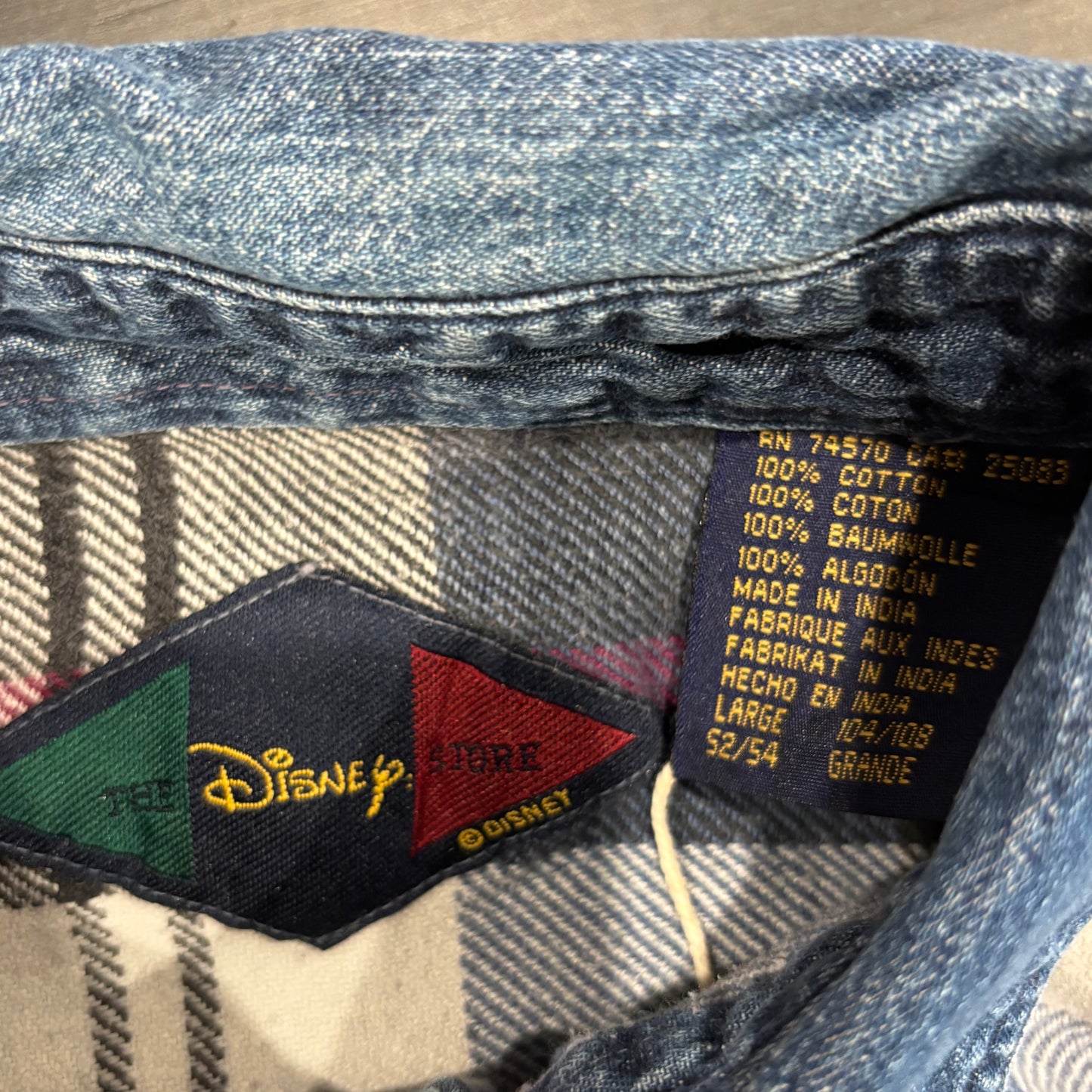00's Disney ミッキーマウス チェックシャツ 青白黒 (L)/A7875SH-SO