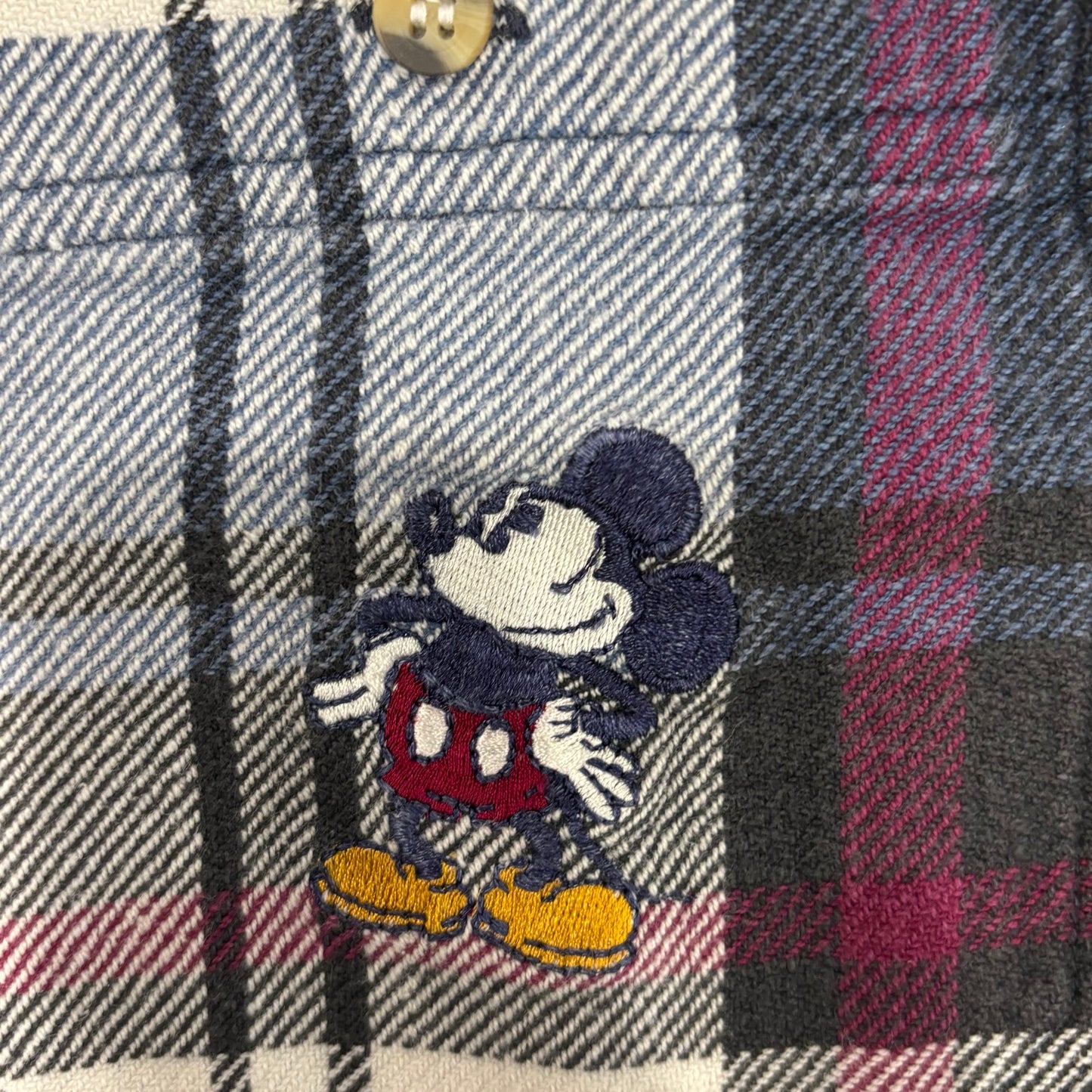 00's Disney ミッキーマウス チェックシャツ 青白黒 (L)/A7875SH-SO