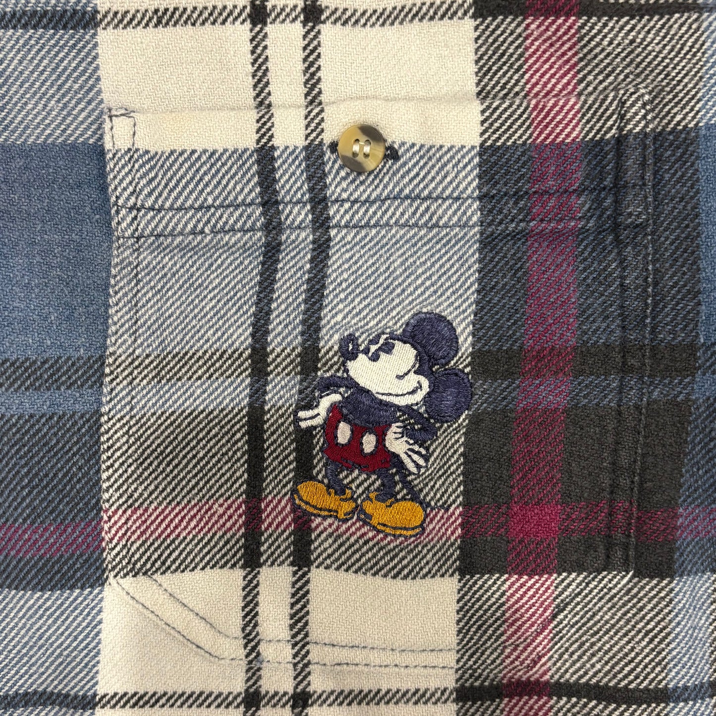 00's Disney ミッキーマウス チェックシャツ 青白黒 (L)/A7875SH-SO