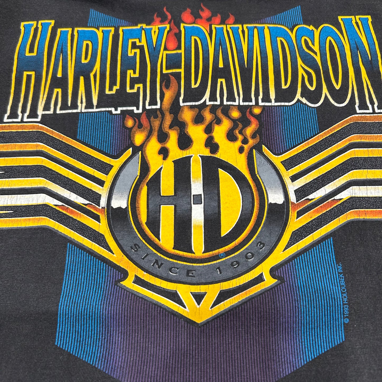 90's HARLEY DAVIDSON "JOHN'S FORTCOLLINS, CO" Tシャツ ブラック (L)/A6981T-SO