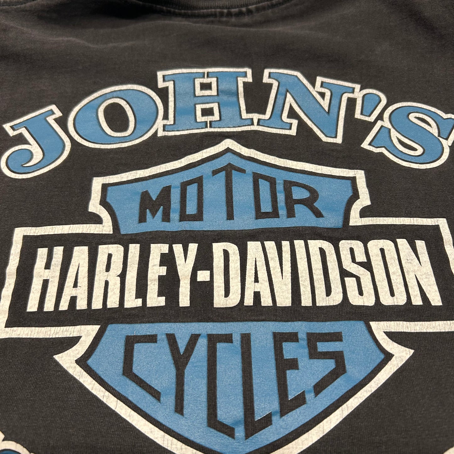 90's HARLEY DAVIDSON "JOHN'S FORTCOLLINS, CO" Tシャツ ブラック (L)/A6981T-SO