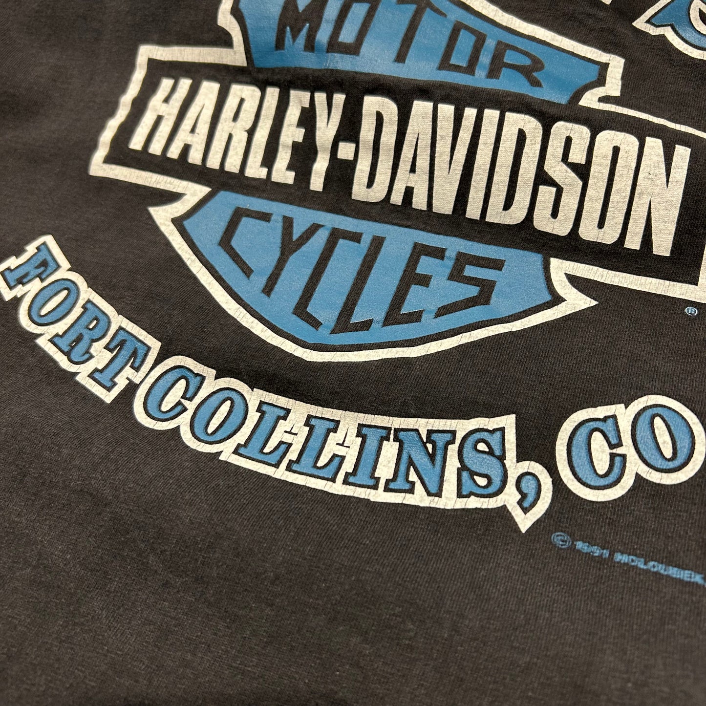 90's HARLEY DAVIDSON "JOHN'S FORTCOLLINS, CO" Tシャツ ブラック (L)/A6981T-SO