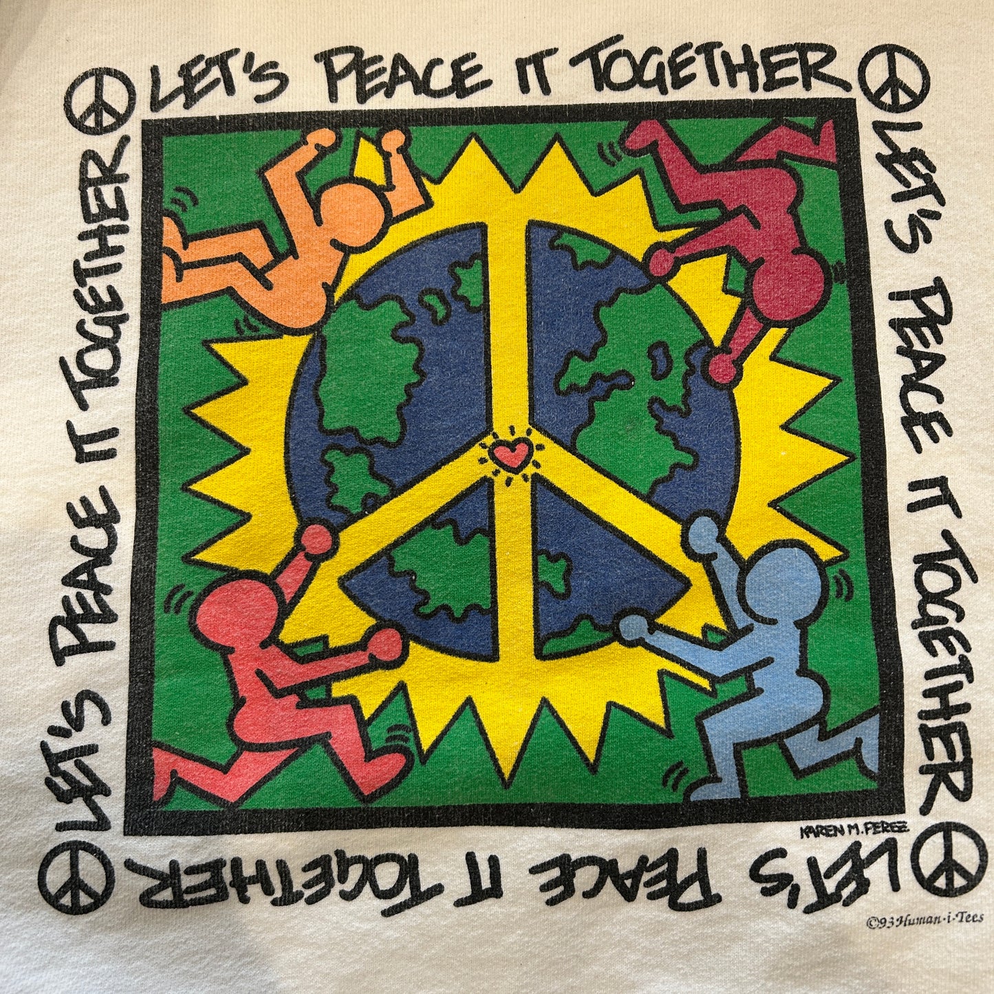90's Fruit of the Loom"LET'S PEACE IT TOGETHER" アートスウェット 白(XL)/B0951S-SO