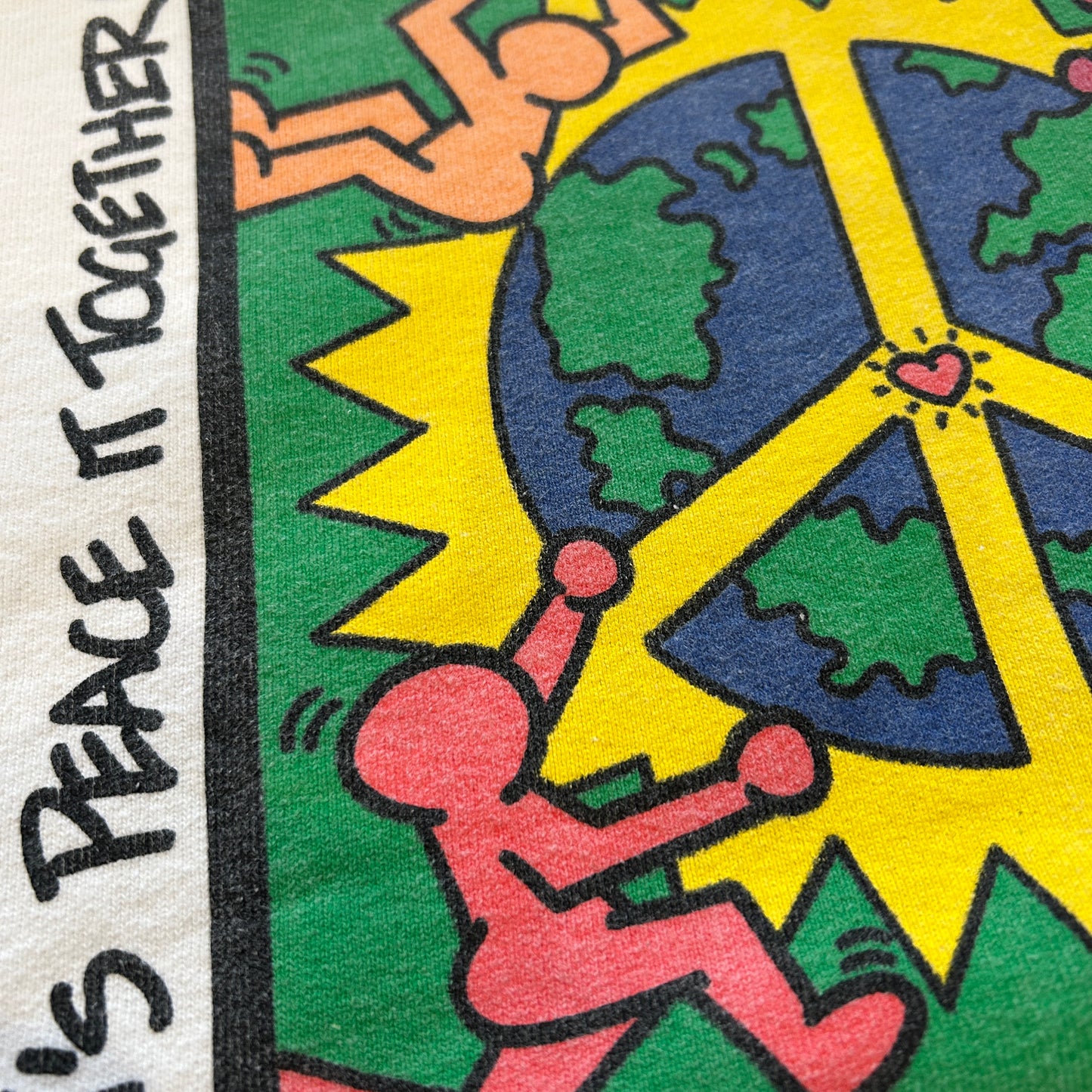 90's Fruit of the Loom"LET'S PEACE IT TOGETHER" アートスウェット 白(XL)/B0951S-SO