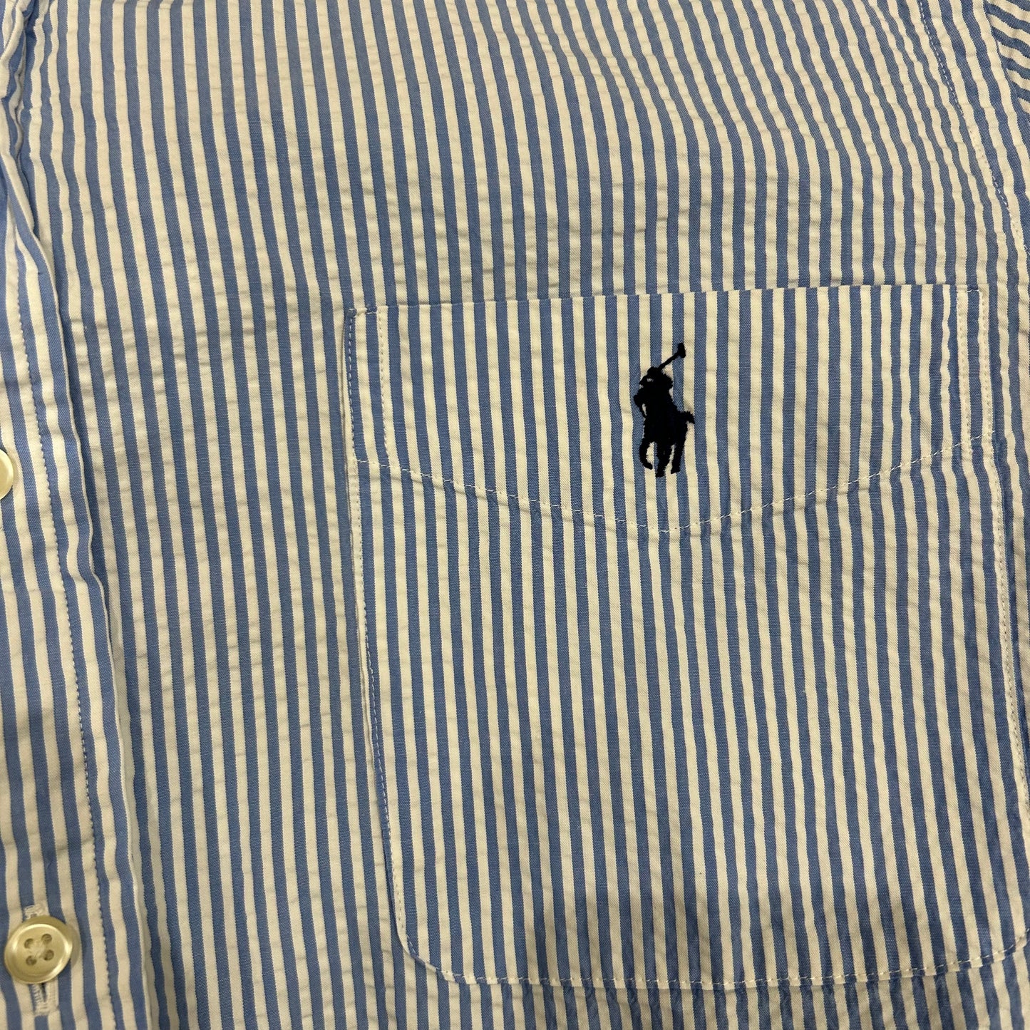 00's Ralph Lauren ラルフローレン 半袖シアサッカーストライプシャツ 白水色(XL)/B2550SH-SO