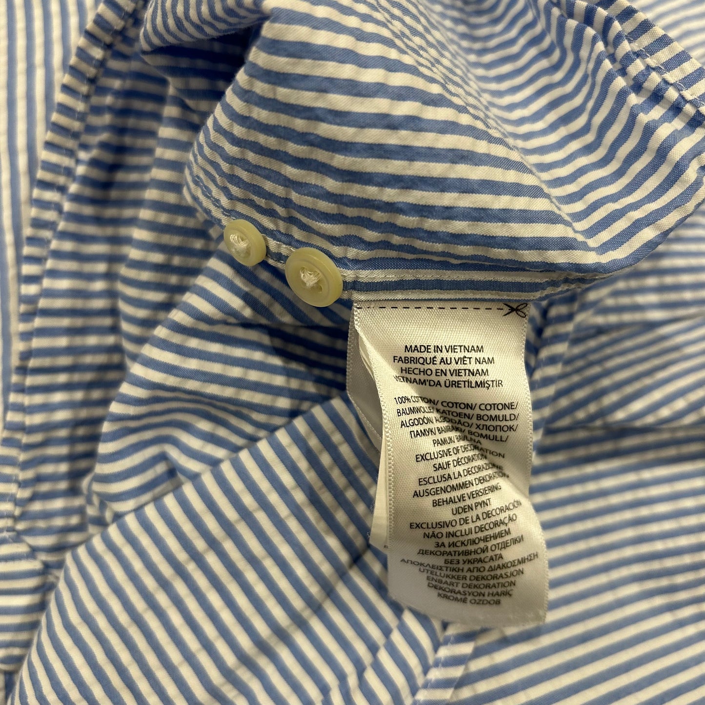 00's Ralph Lauren ラルフローレン 半袖シアサッカーストライプシャツ 白水色(XL)/B2550SH-SO