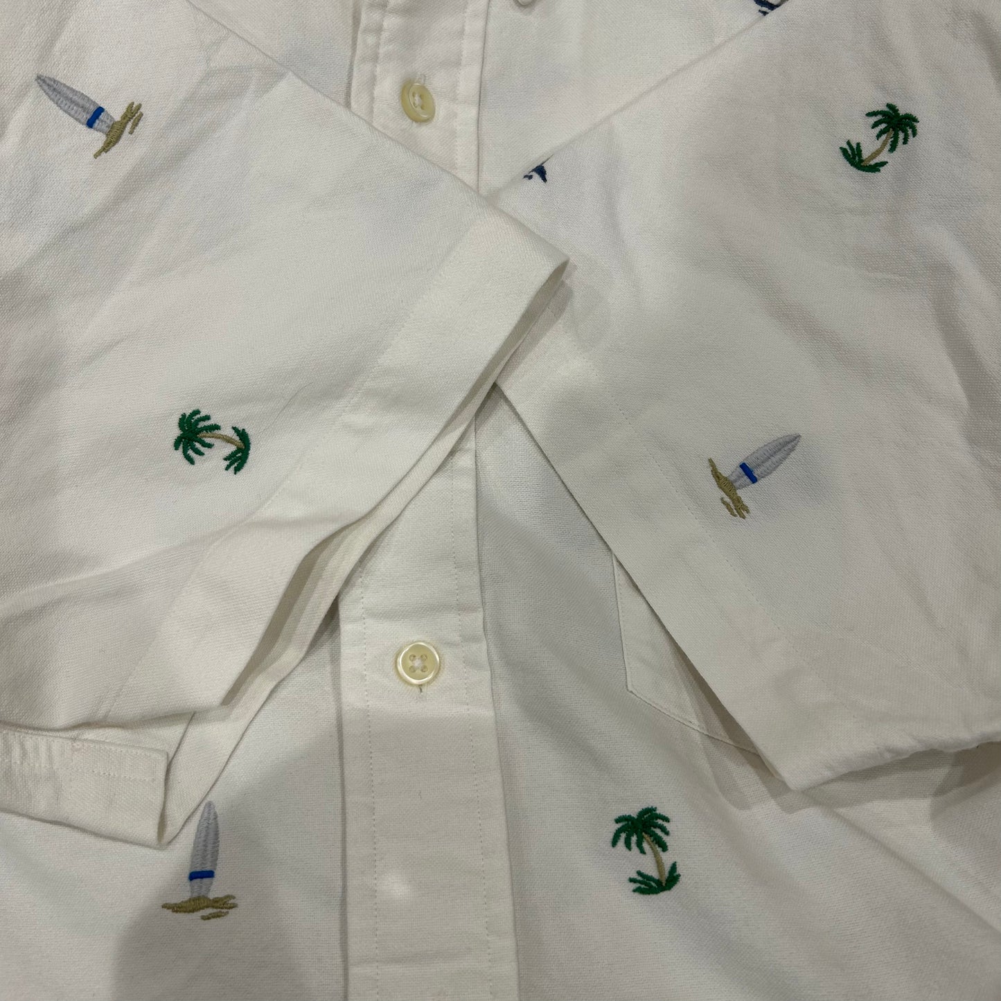 00's Ralph Lauren ラルフローレン B/Dオックスフォードシャツ 半袖 白(L)/B2551SH-SO