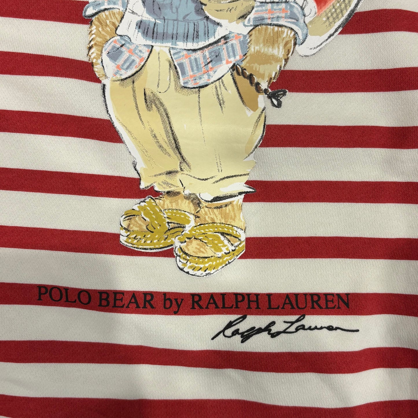 00's Ralph Lauren ラルフローレン ポロベア ボーダースウェット 白赤 (XL)/B1153S-SO