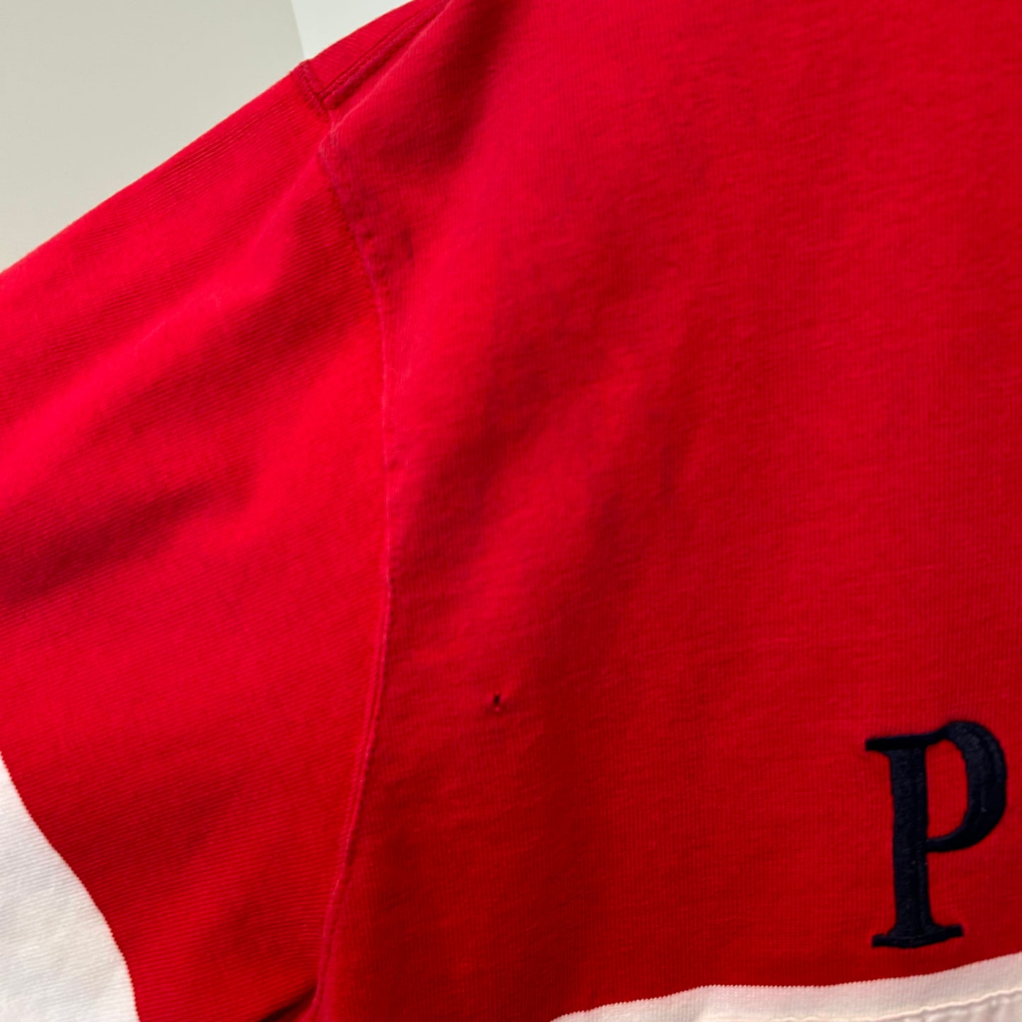 90's Polo Ralph Lauren ラルフローレン"Polo Stadium 1992"OG ラガーシャツ 赤白紺(XL)/B2385T-SO