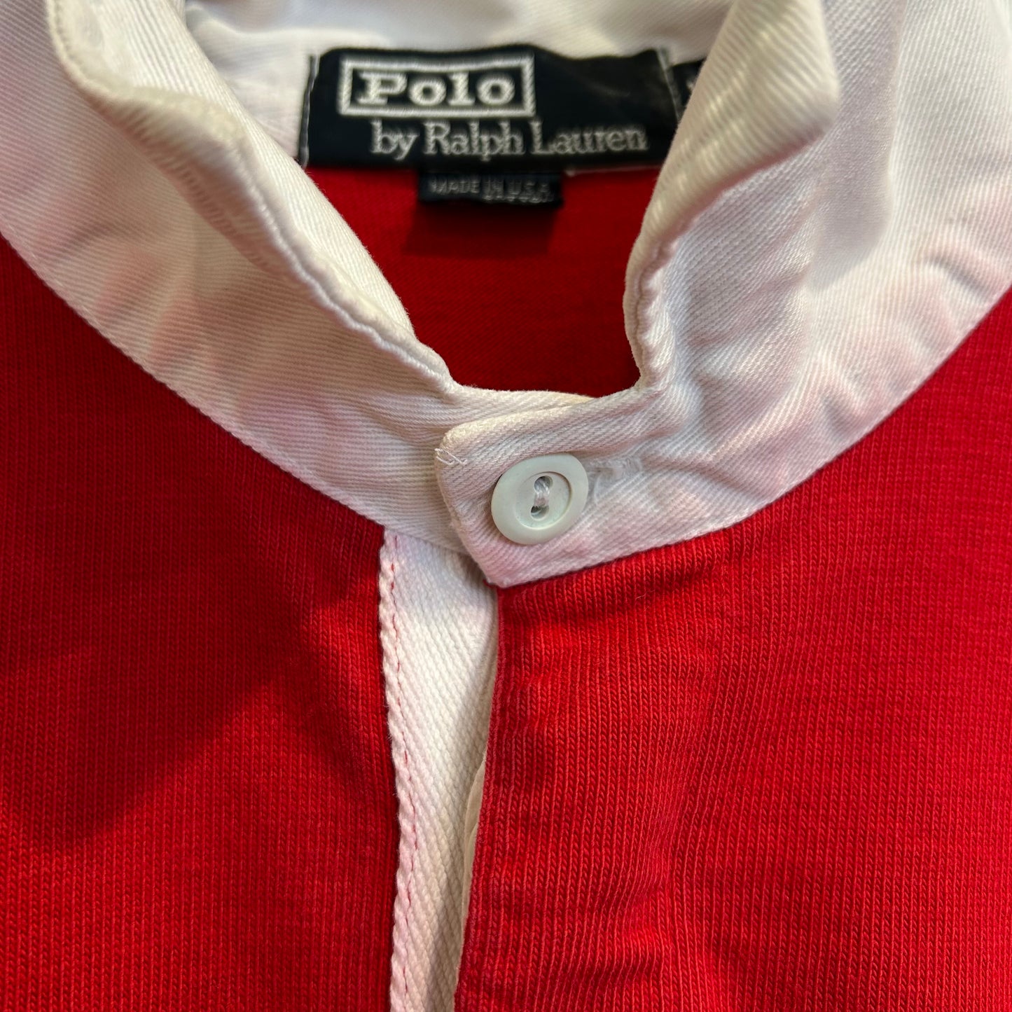 90's Polo Ralph Lauren ラルフローレン"Polo Stadium 1992"OG ラガーシャツ 赤白紺(XL)/B2385T-SO