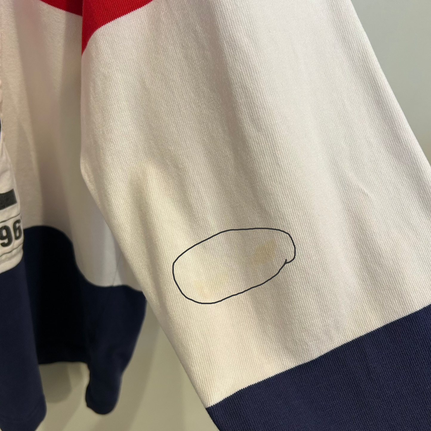 90's Polo Ralph Lauren ラルフローレン"Polo Stadium 1992"OG ラガーシャツ 赤白紺(XL)/B2385T-SO