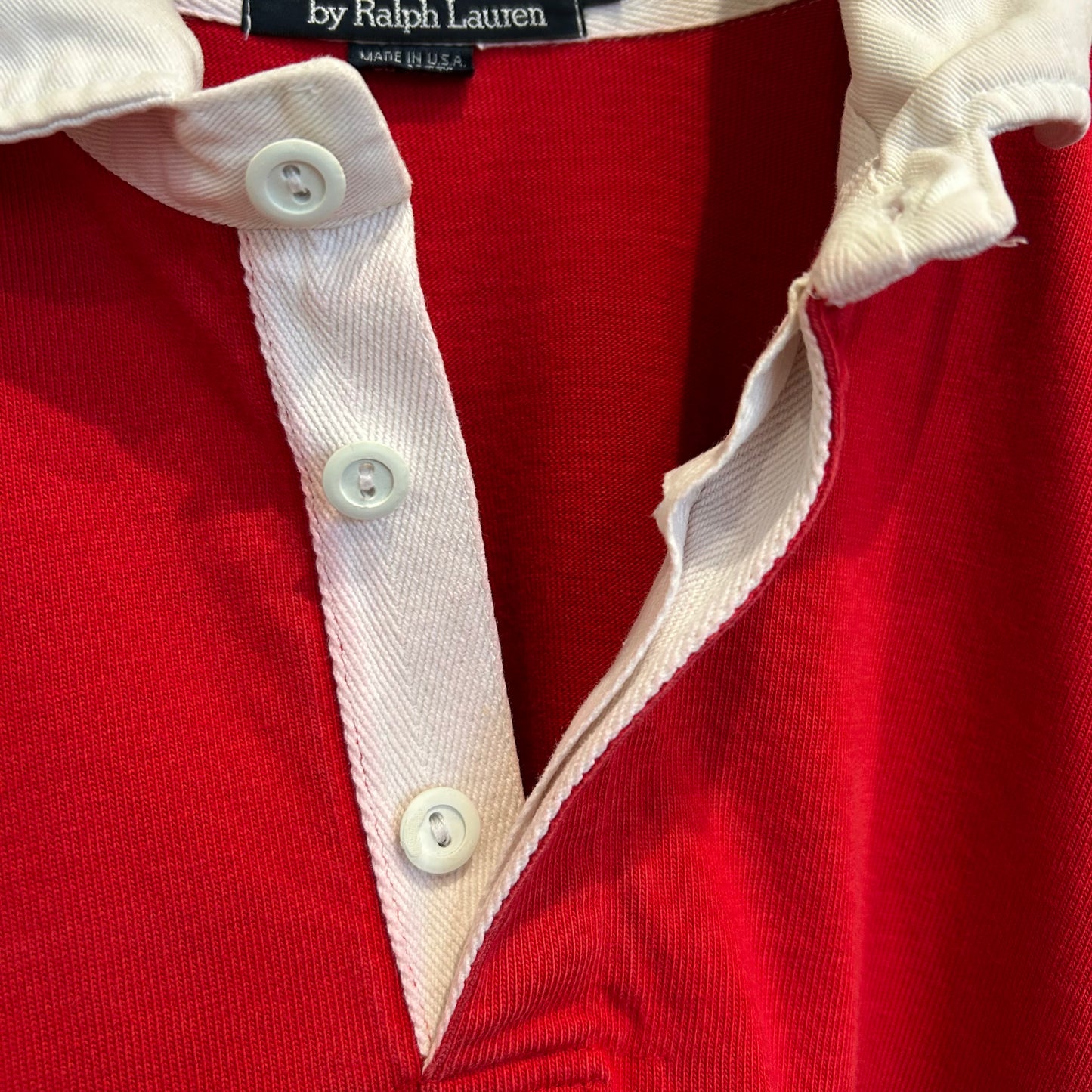 90's Polo Ralph Lauren ラルフローレン"Polo Stadium 1992"OG ラガーシャツ 赤白紺(XL)/B2385T-SO