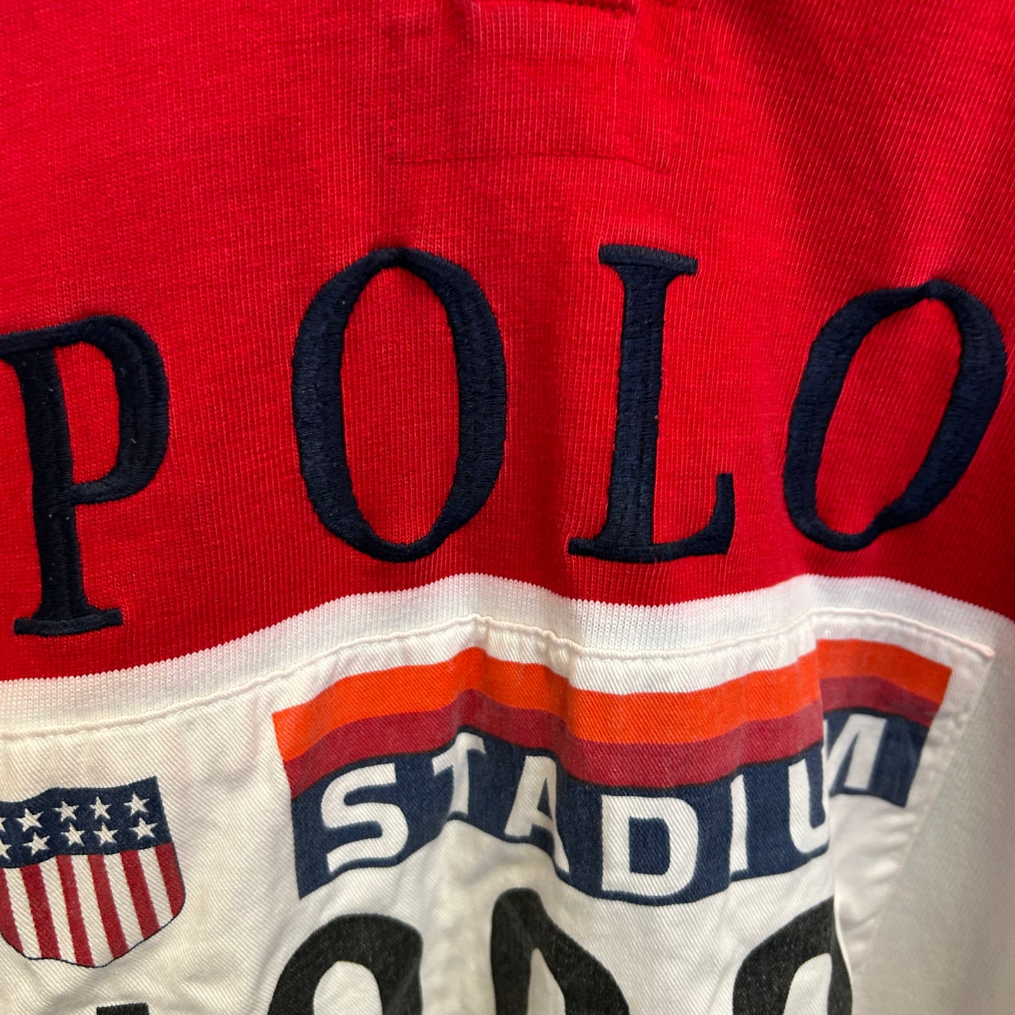 90's Polo Ralph Lauren ラルフローレン"Polo Stadium 1992"OG ラガーシャツ 赤白紺(XL)/B2385T-SO