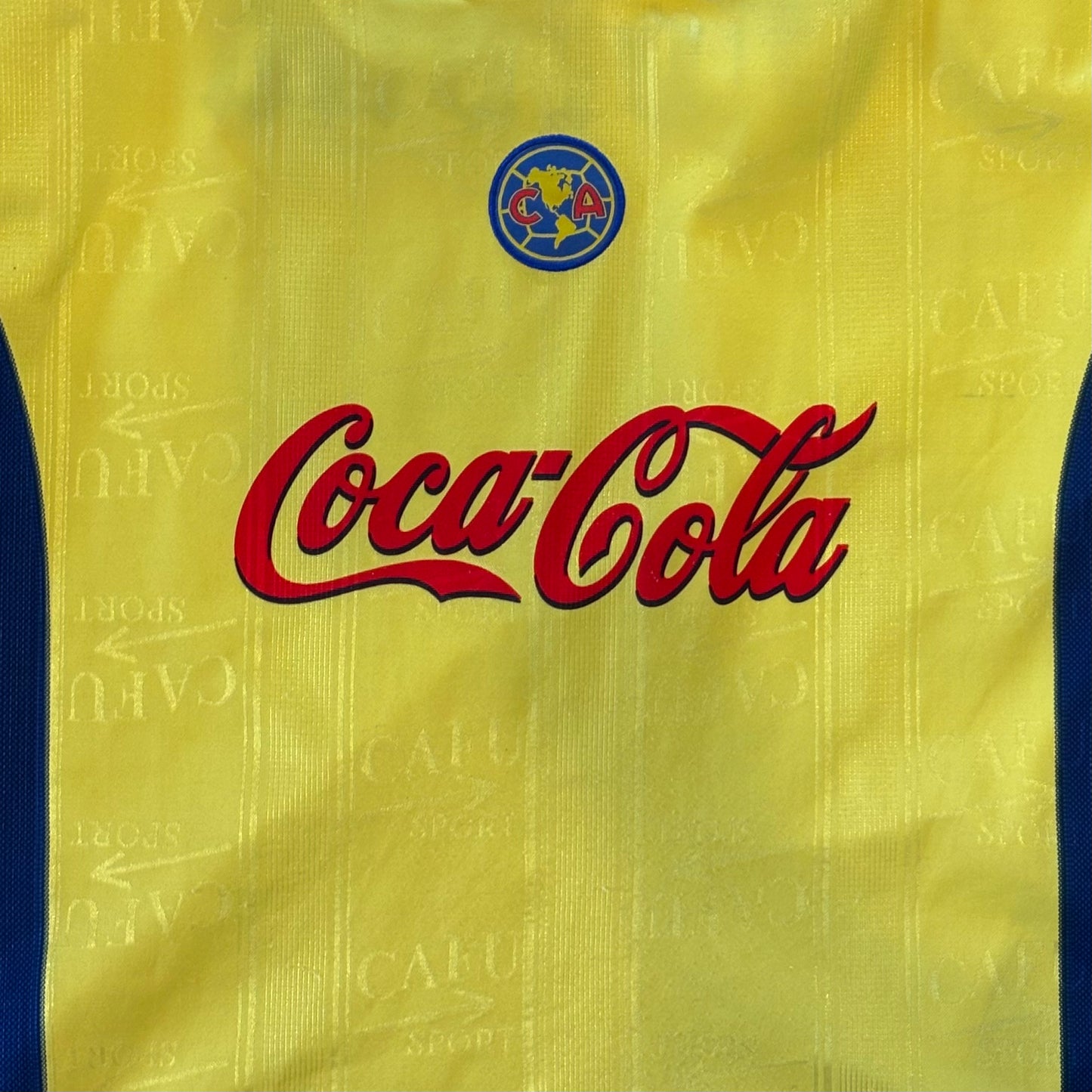 90's Club America Soccer Jersey Uniform Coca-Cola 黄青 (サイズ不明)/A0198T-SO