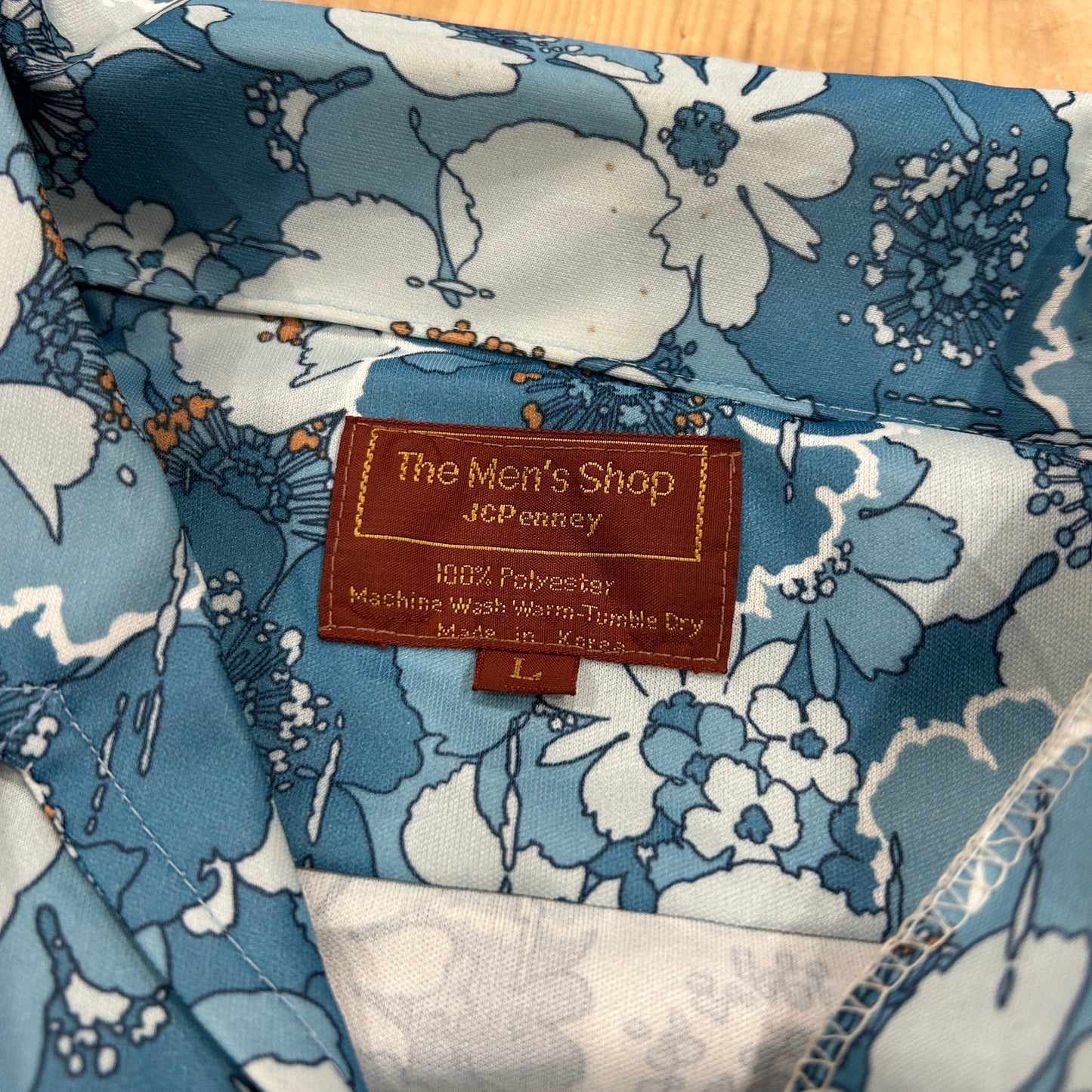 70's JC Penney The men's shop JCペニー ポリエステル シャツ 開襟 ブルー (L)/B2950SH-SO