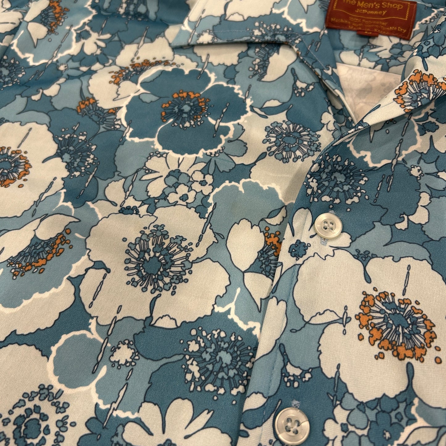 70's JC Penney The men's shop JCペニー ポリエステル シャツ 開襟 ブルー (L)/B2950SH-SO