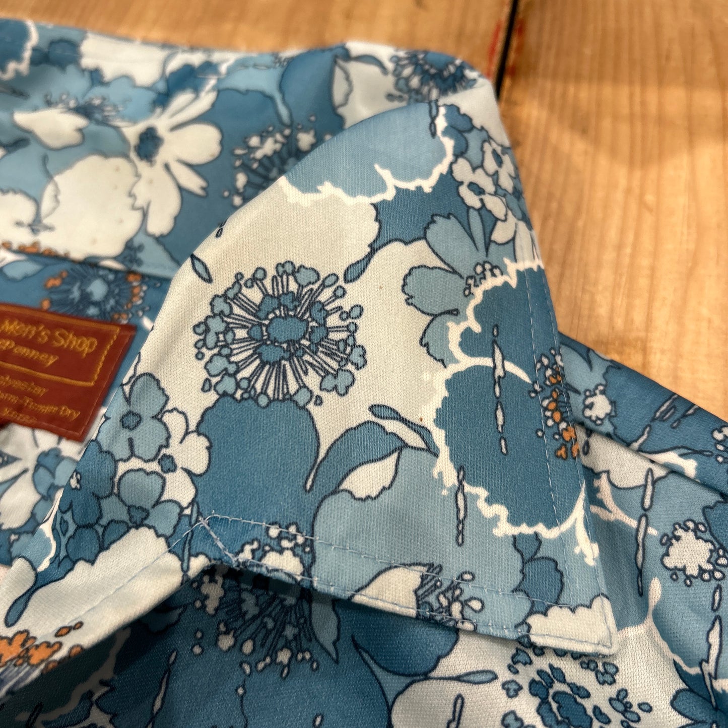 70's JC Penney The men's shop JCペニー ポリエステル シャツ 開襟 ブルー (L)/B2950SH-SO