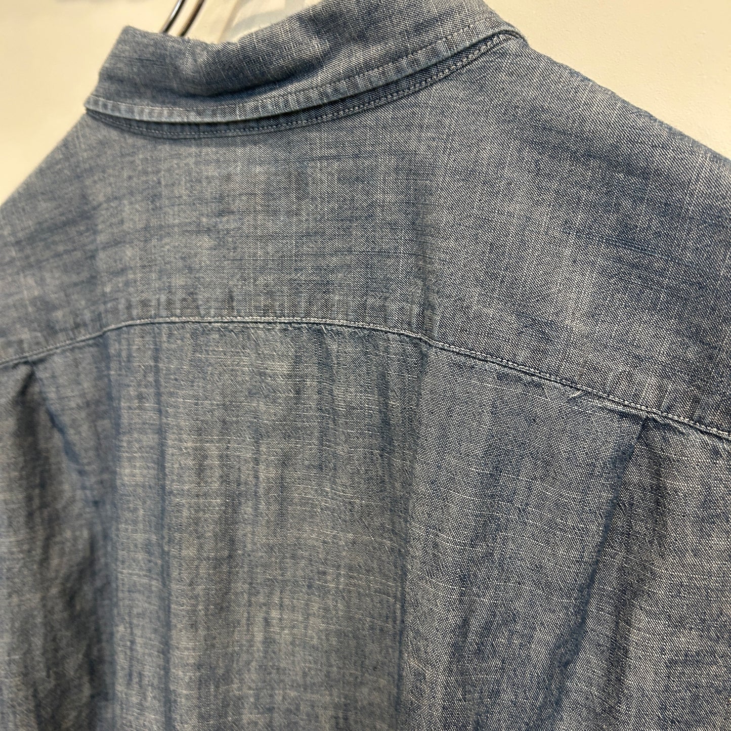 00's J.crew slim シャンブレー 半袖シャツ 薄青 (L)/C0984S-SO