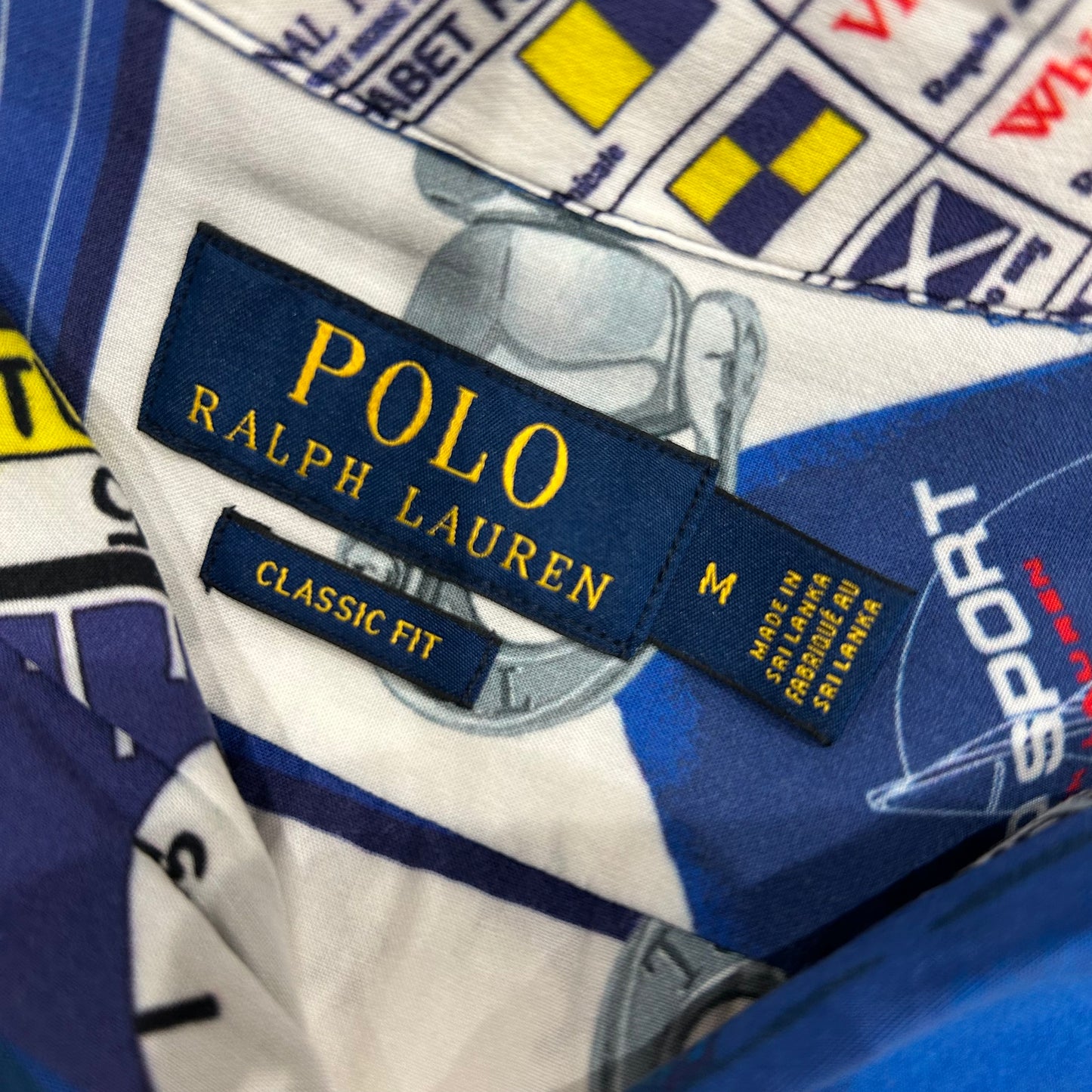 00's POLO ラルフローレン 総柄アロハシャツ レーヨン 青白(M)/A3728SH-SO