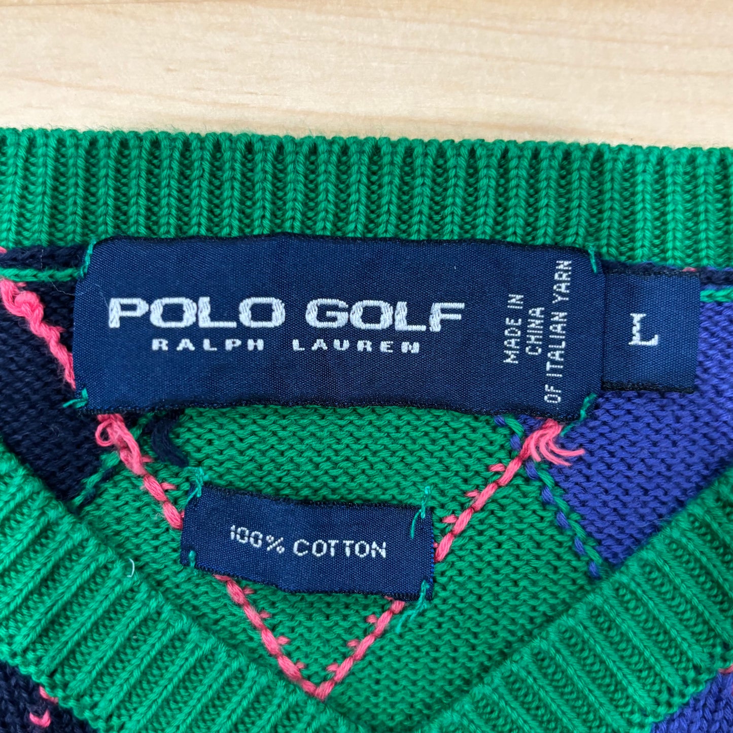00's POLO GOLF アーガイル ニットベスト 緑青紺 (L)/B2348V-SO