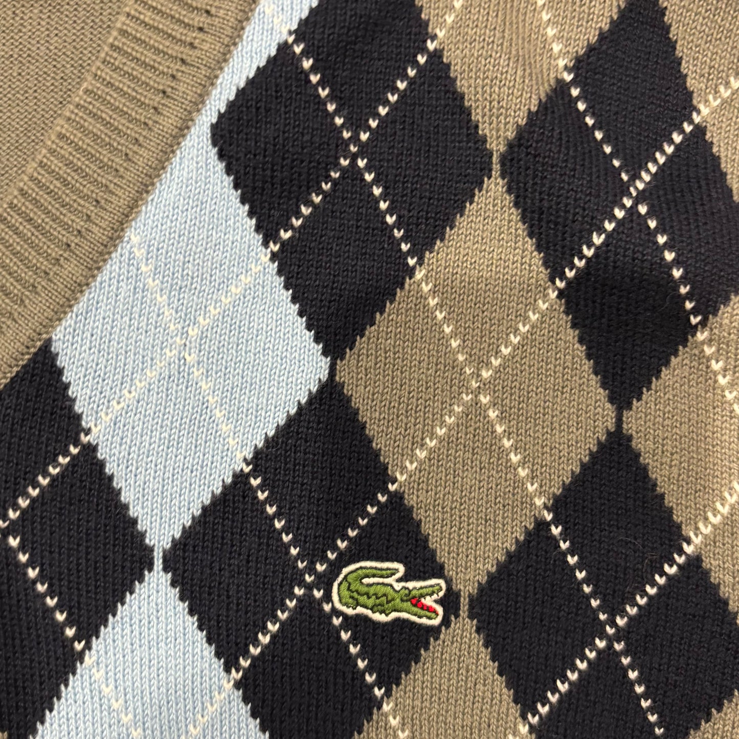 00's Lacoste ラコステ フロントアーガイル ニットベスト 青水色灰 (XL)/B2349V-SO
