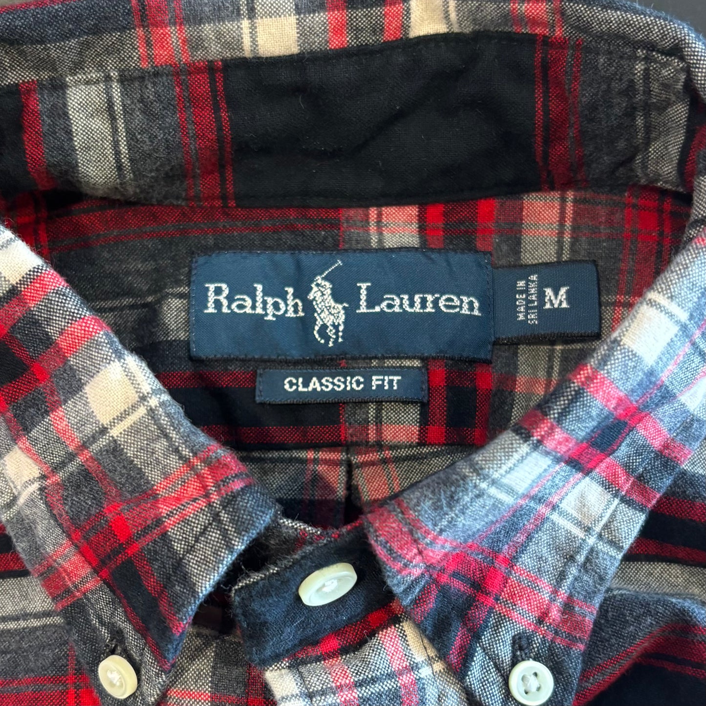 90's Ralph Lauren classic FIT cotton shirt 赤黒白 (M)/A6339S-SO