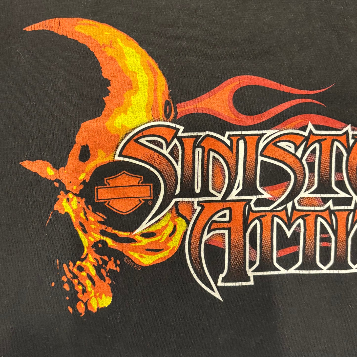 00's Harley-Davidson Sinister Attude 袖プリント ハーレーロングTシャツ 黒 (サイズ不明)/B3083T-SO