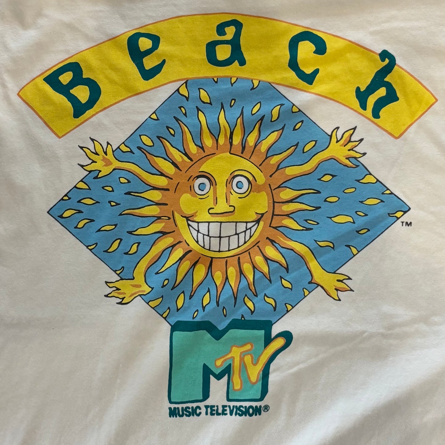 90's HANES Beach MTV 太陽T-shirt 白(XL)/A3831T-SO