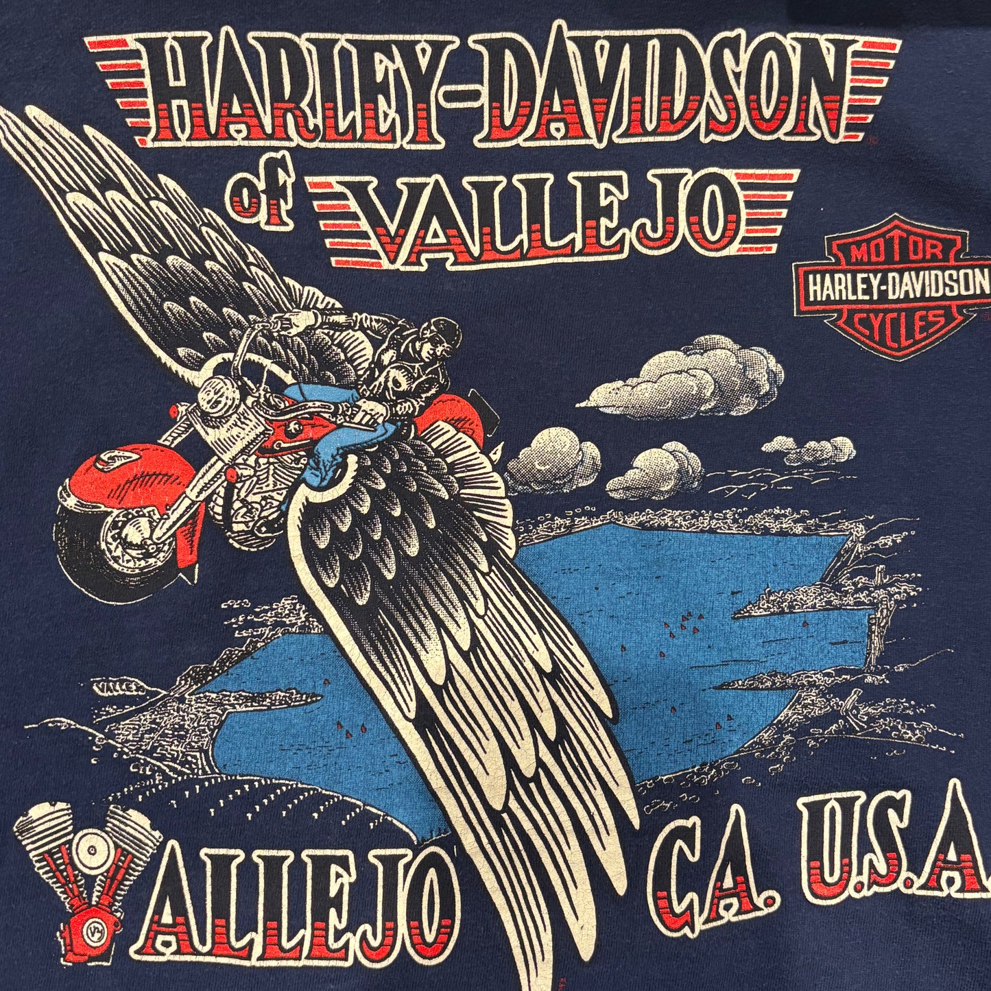 90's Hanes Harley-Davidson "Established 1903" 袖プリント ロングTシャツ 紺 (L)/B0661T-SO