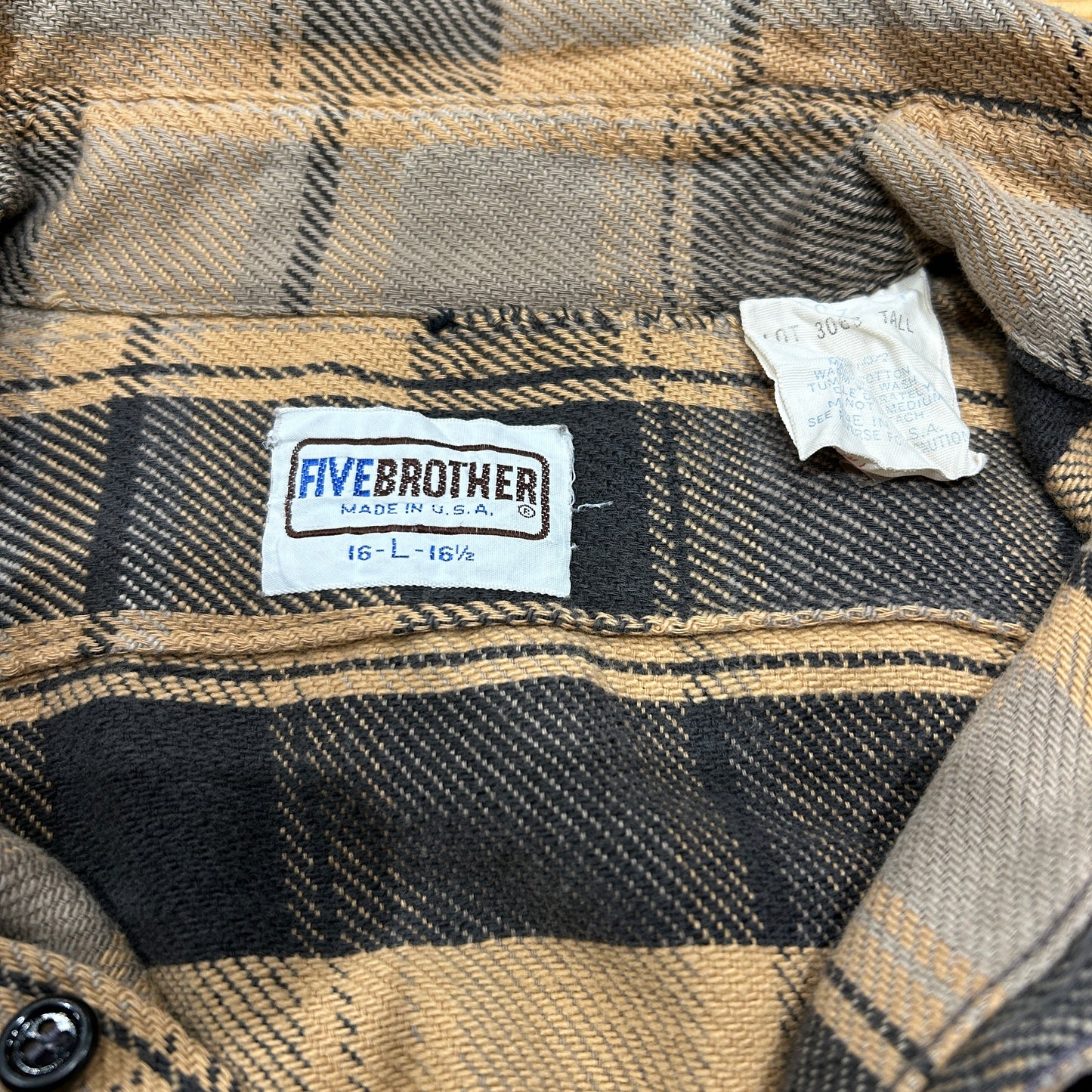 80's FIVE BROTHER flannel shirt ファイブブラザー ネルシャツ ベージュ 黒 (L)/B3085SH-SO