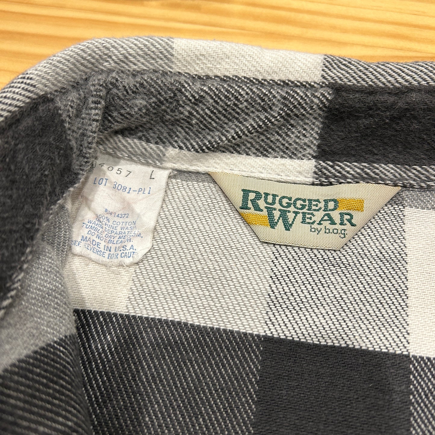 80's ~ RUGGED WEAR flannel shirt ネルシャツ グレー ホワイト ブラック (L)/B1841SH-SO
