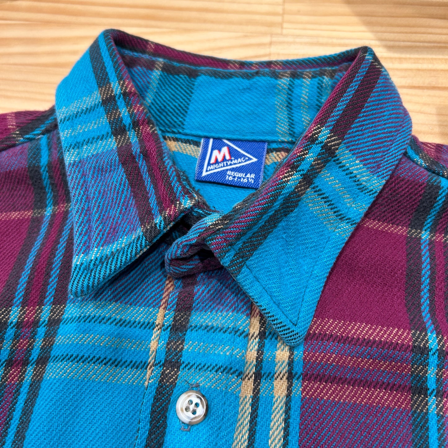90's MIGHTY MAC flannel shirt ネルシャツ ターコイズブルー パープル (M)/A8503SH-SO