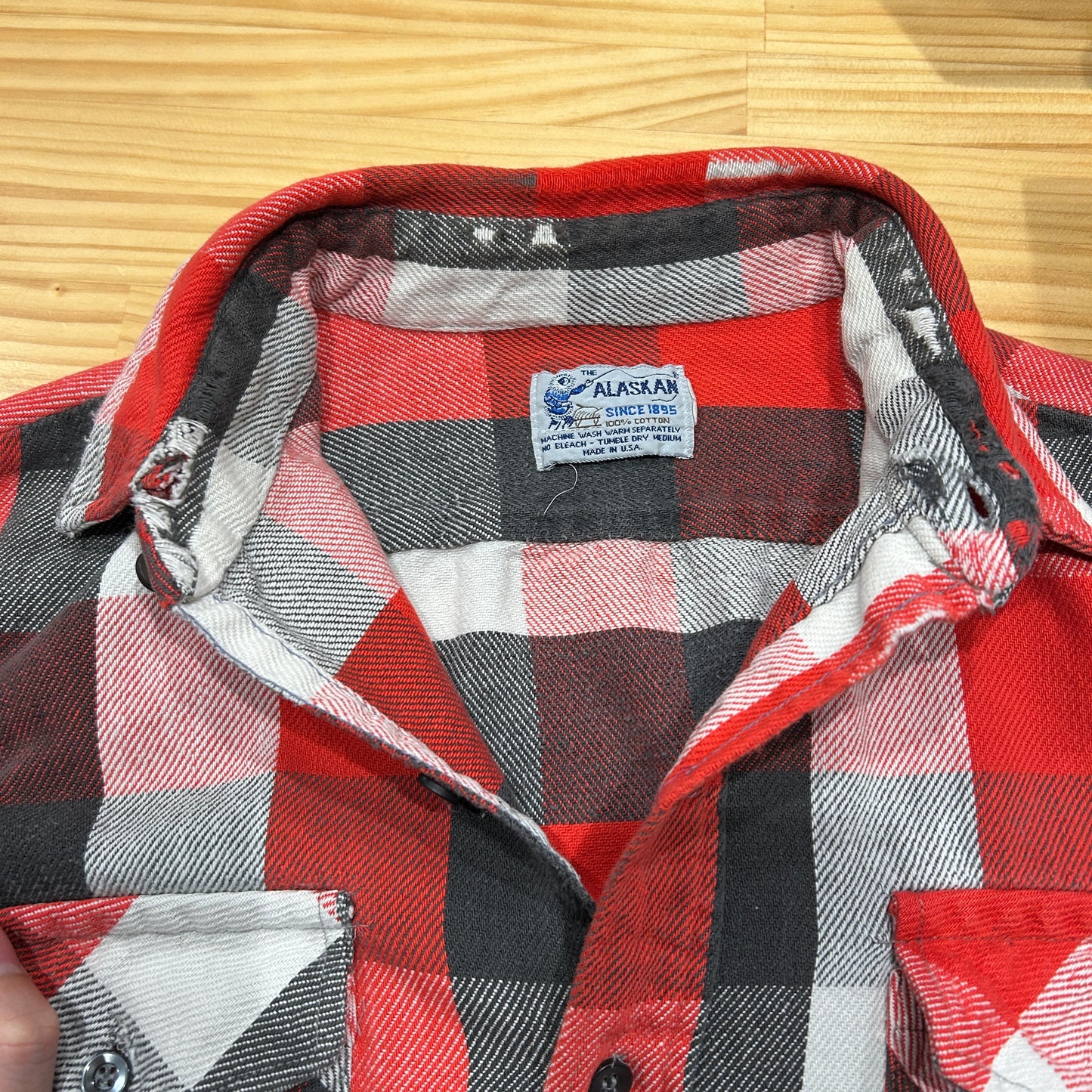 80's ALASKAN flannel shirt アラスカン ネルシャツ ブロック チェック 赤 グレー 白 (不明)/B2901SH-SO